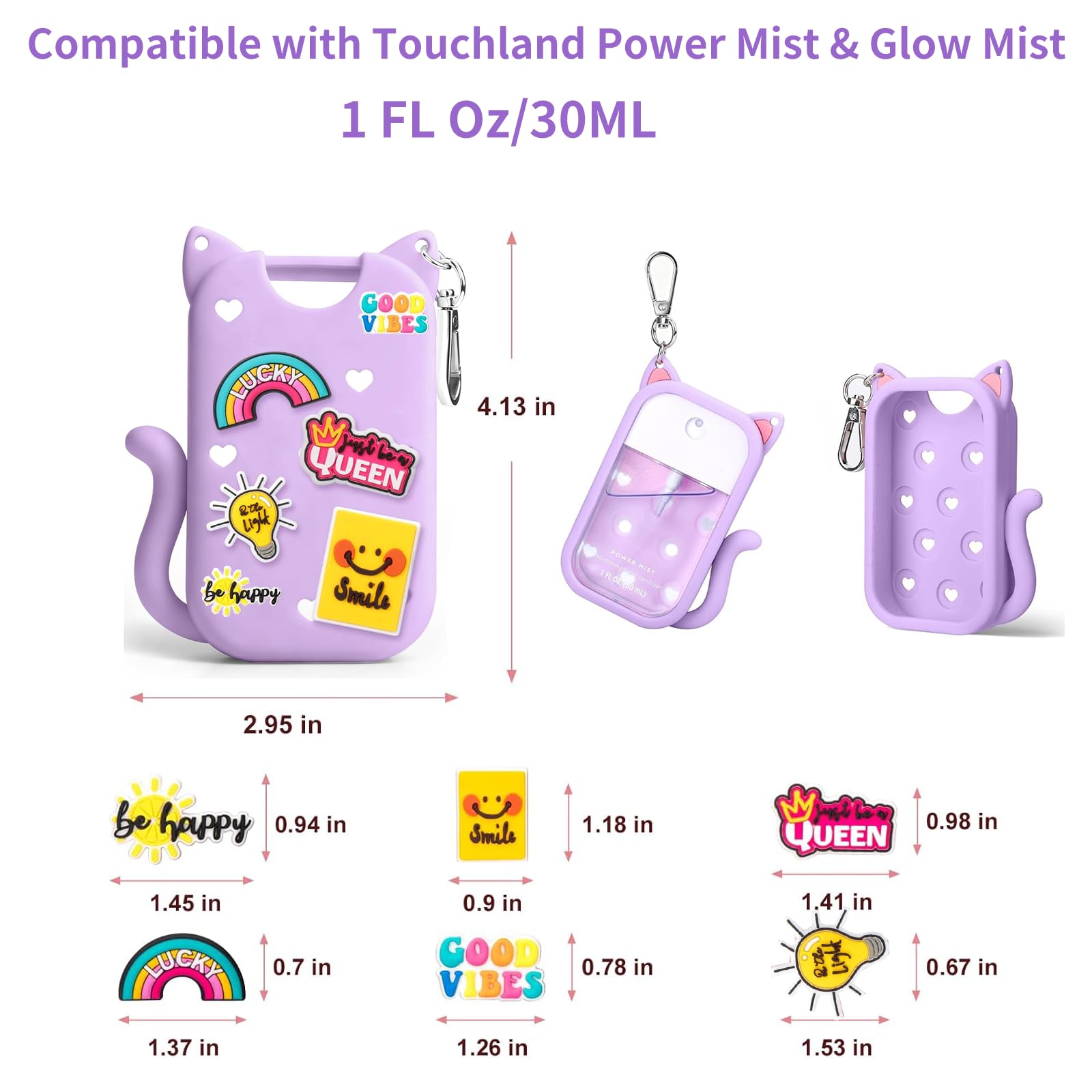 SYLYCANN Silicone Case for Touchland Hand Sanitizer Spray | Cat-Ear Design, Keychain & Charms