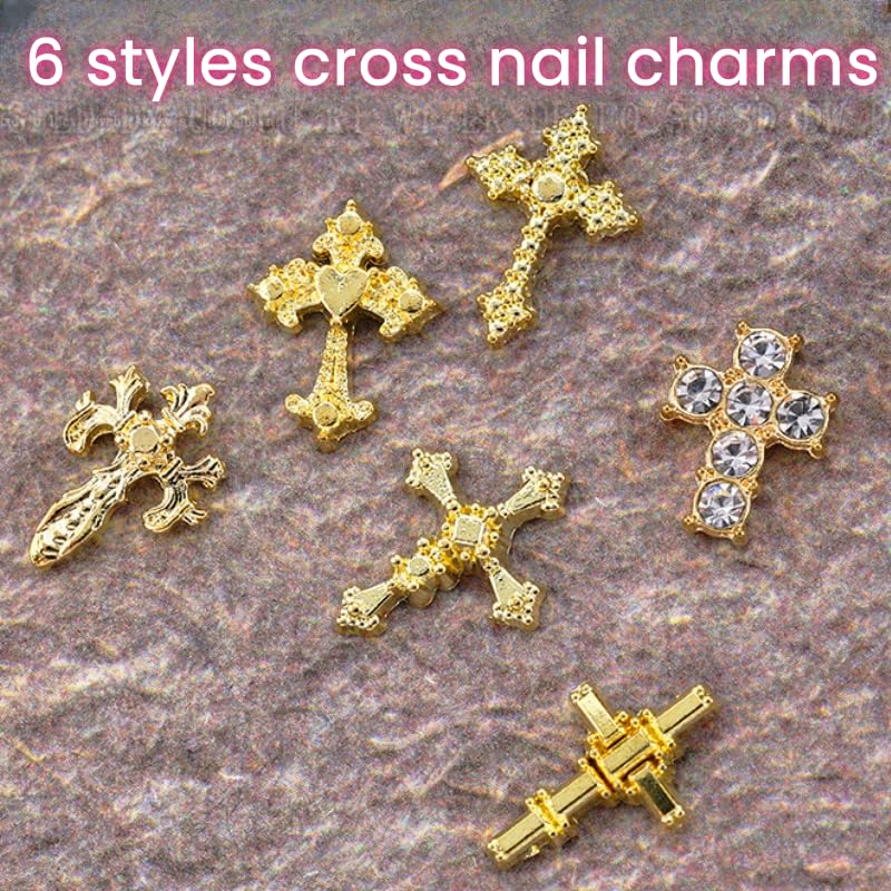 Symphonyw 3D Cross Nail Charms – 60 Pcs Gold Alloy Nail Decorations for Nails & DIY Crafts