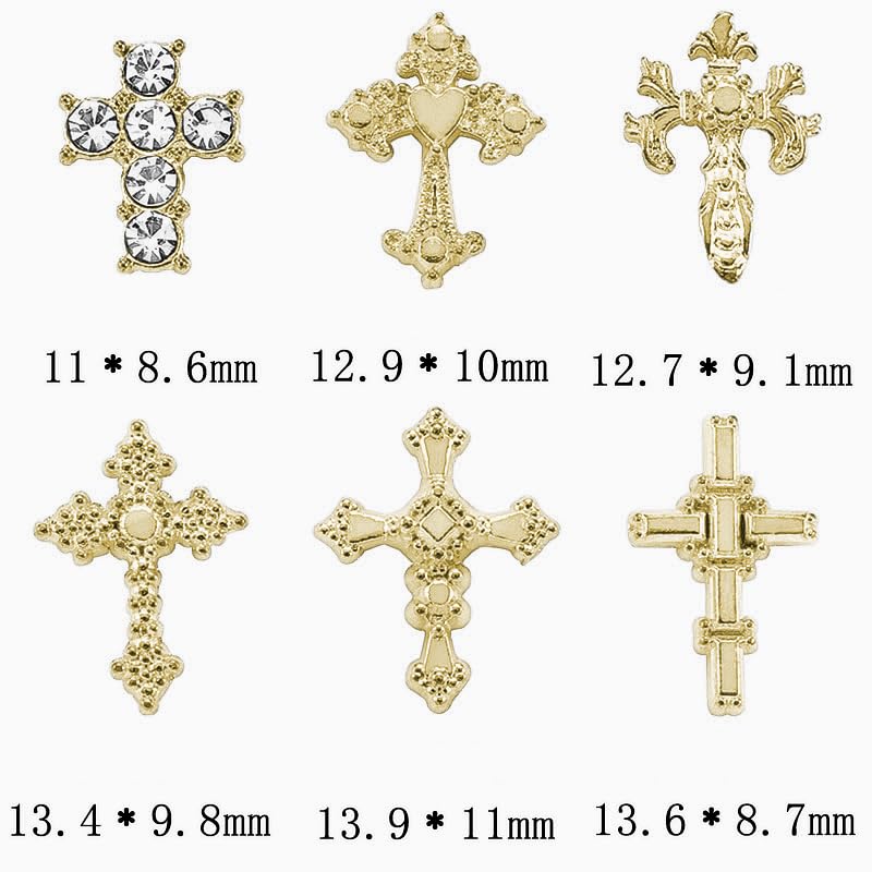 Symphonyw 3D Cross Nail Charms – 60 Pcs Gold Alloy Nail Decorations for Nails & DIY Crafts