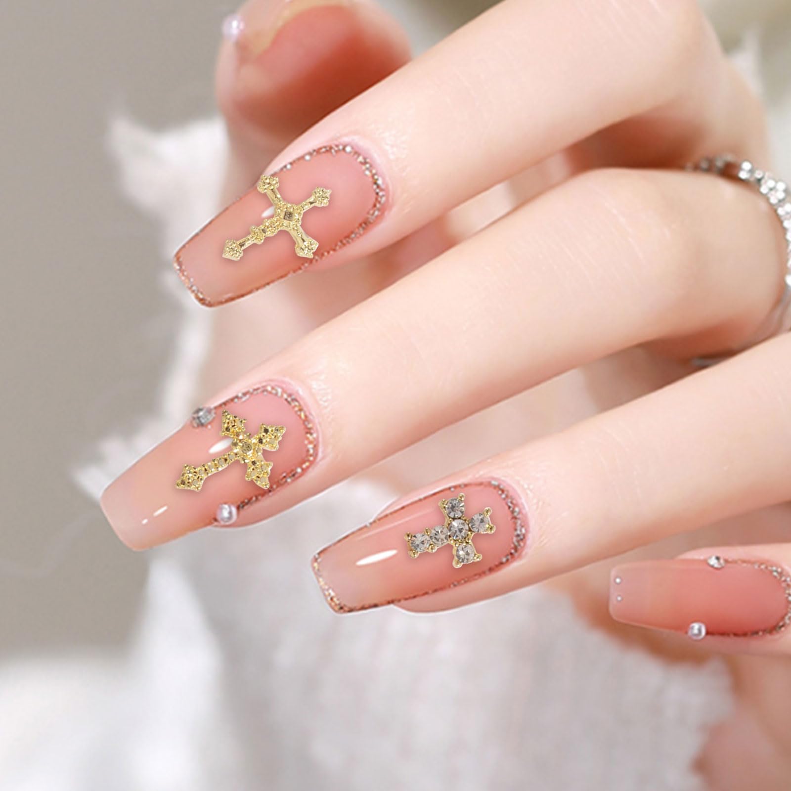Symphonyw 3D Cross Nail Charms – 60 Pcs Gold Alloy Nail Decorations for Nails & DIY Crafts