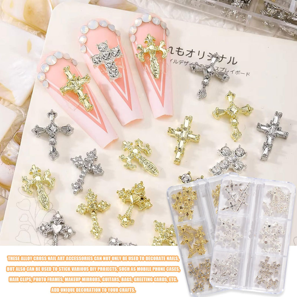 Symphonyw 3D Cross Nail Charms – 60 Pcs Gold Alloy Nail Decorations for Nails & DIY Crafts