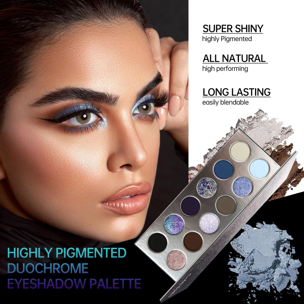 SZDYM Professional Super Shiny 12-Color Eyeshadow Palette | Multichrome, Duochrome & Matte, Vegan