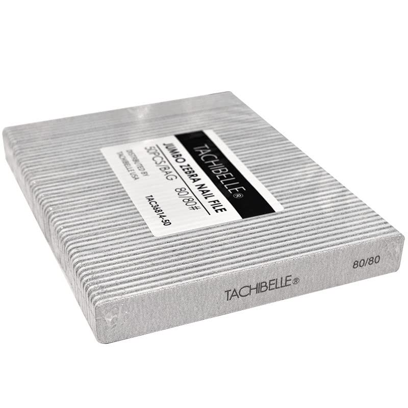 Tachibelle 50 Pcs Premium Japan Abrasive Jumbo File – Washable Zebra Nail Files 80/80 Coarse