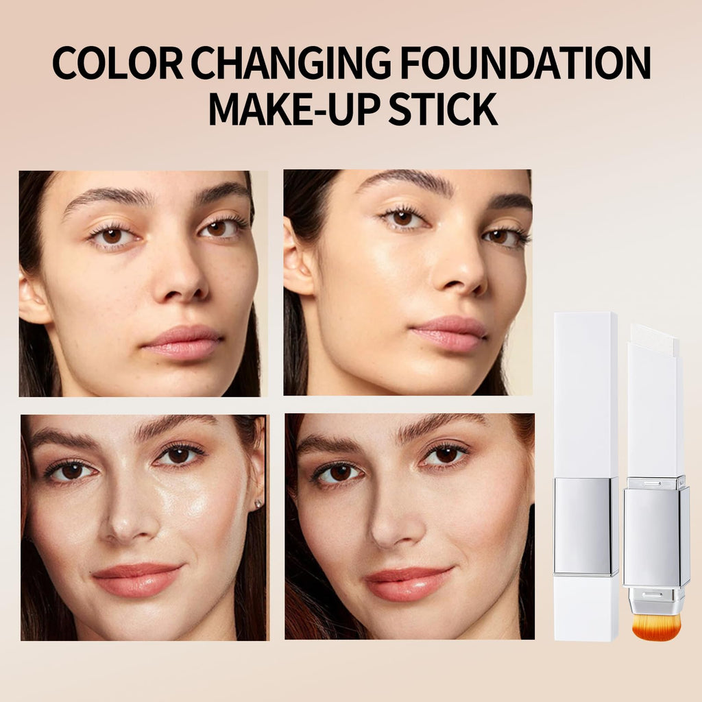 TAEERY Color-Changing Foundation Stick with Dual-Ended Brush | Full Coverage, Lightweight 13g
