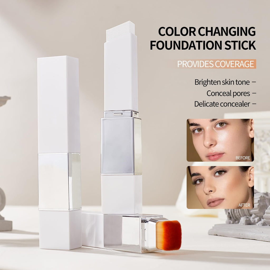 TAEERY Color-Changing Foundation Stick with Dual-Ended Brush | Full Coverage, Lightweight 13g