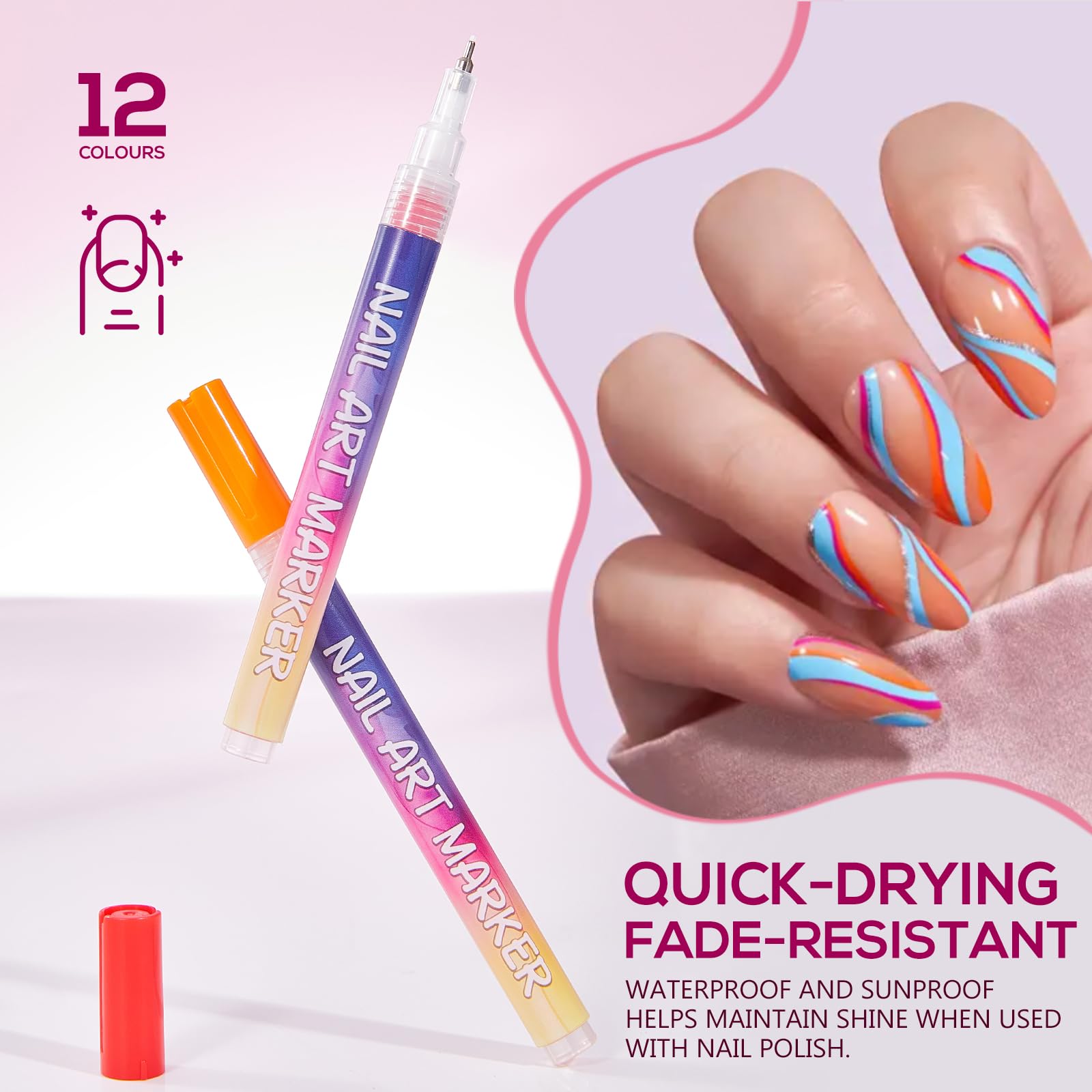 TAEERY 12 Colors Nail Art Markers Set – Quick-Dry Nail Art Pens for Home & Salon