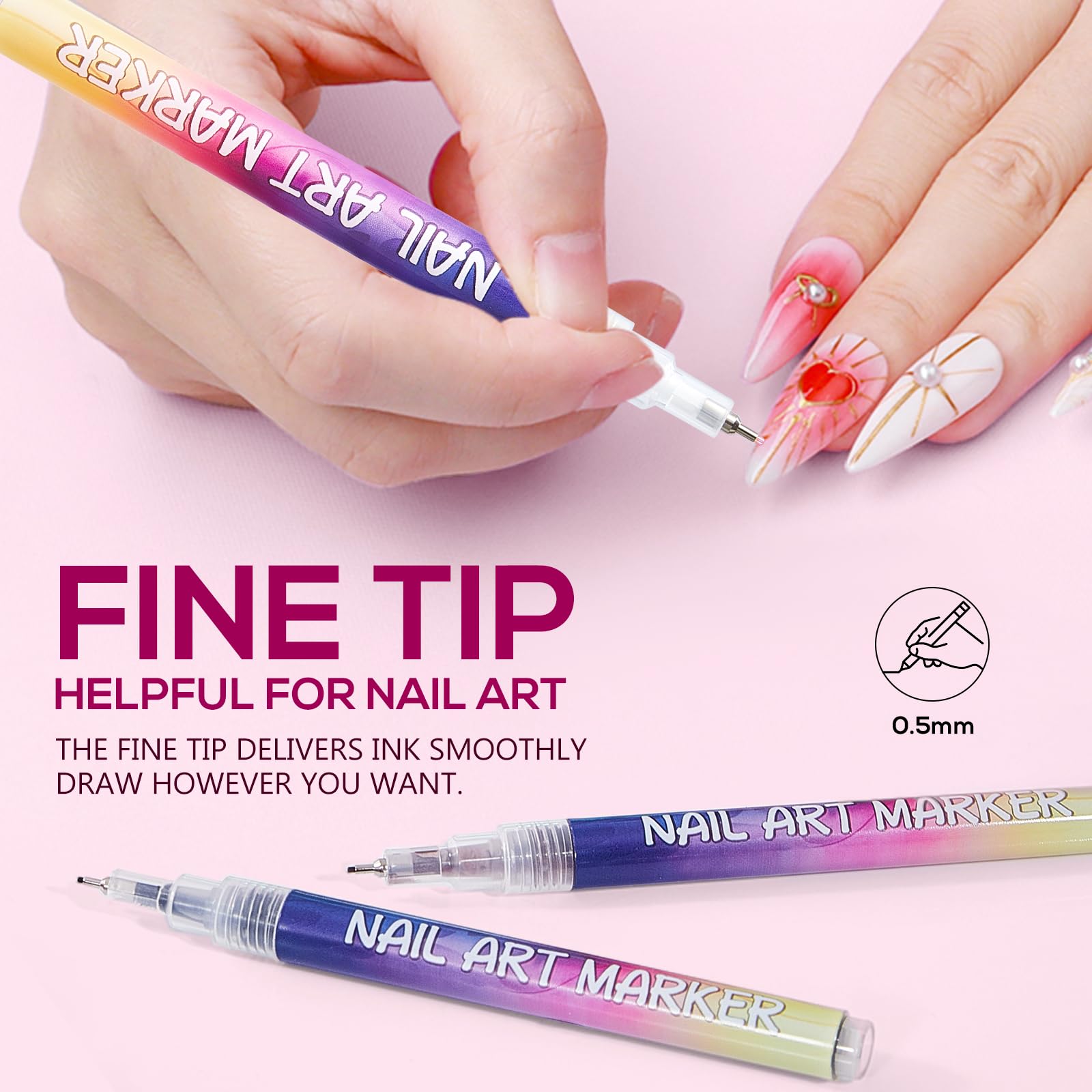 TAEERY 12 Colors Nail Art Markers Set – Quick-Dry Nail Art Pens for Home & Salon