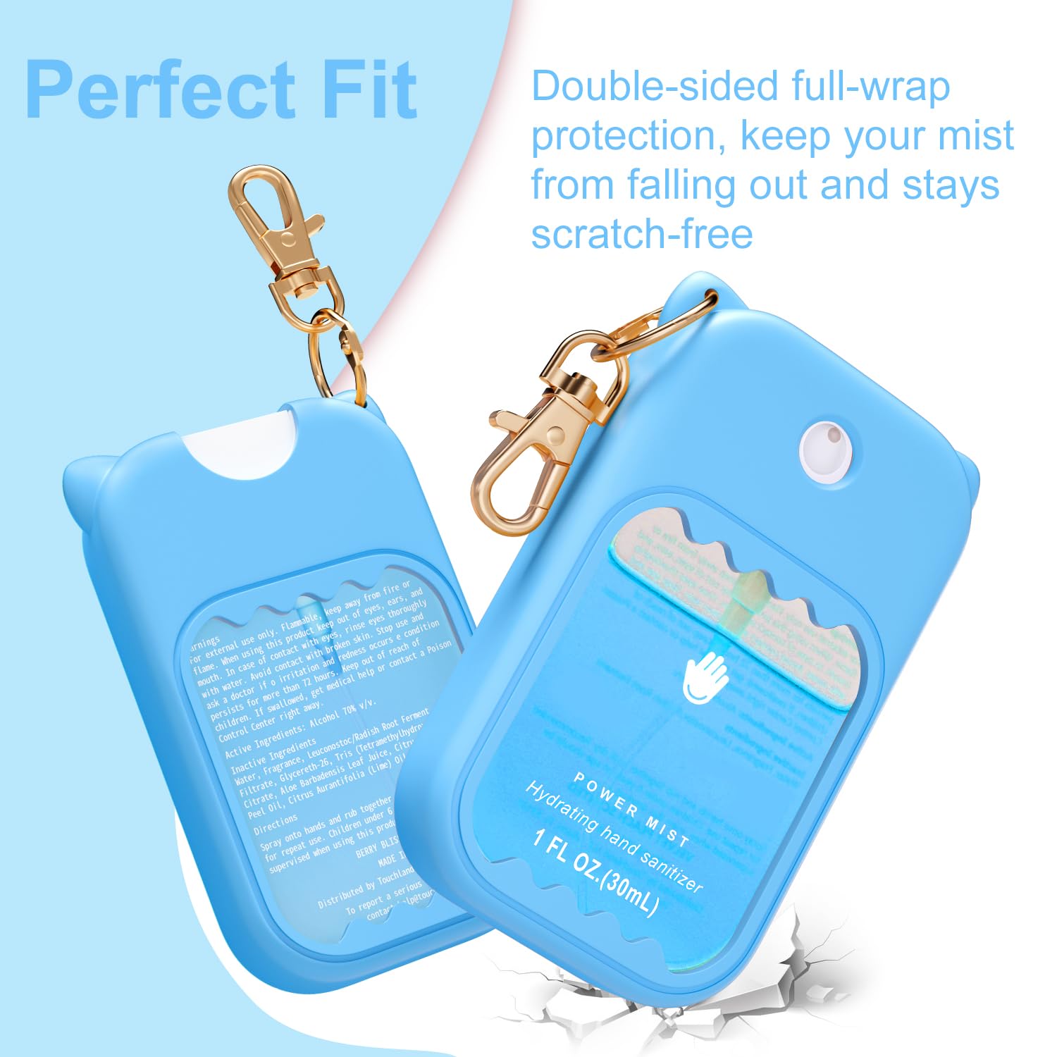 taessv Hand Sanitizer Case for Touchland – Silicone Keychain Holder for Power Mist, Gentle Mist, Glow Mist (Sky Blue)