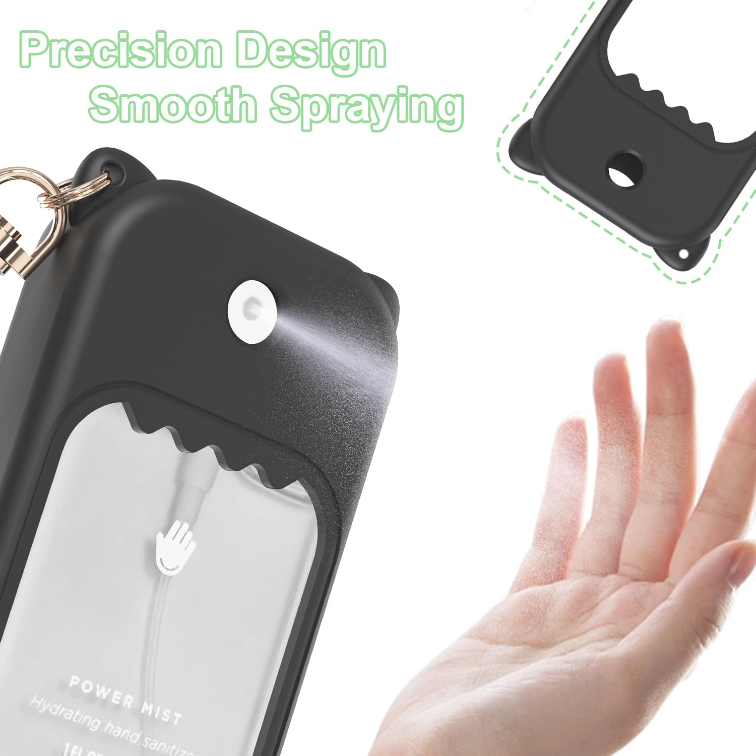 taessv Hand Sanitizer Case for Touchland – Silicone Case with 360° Swivel Keychain (Black)