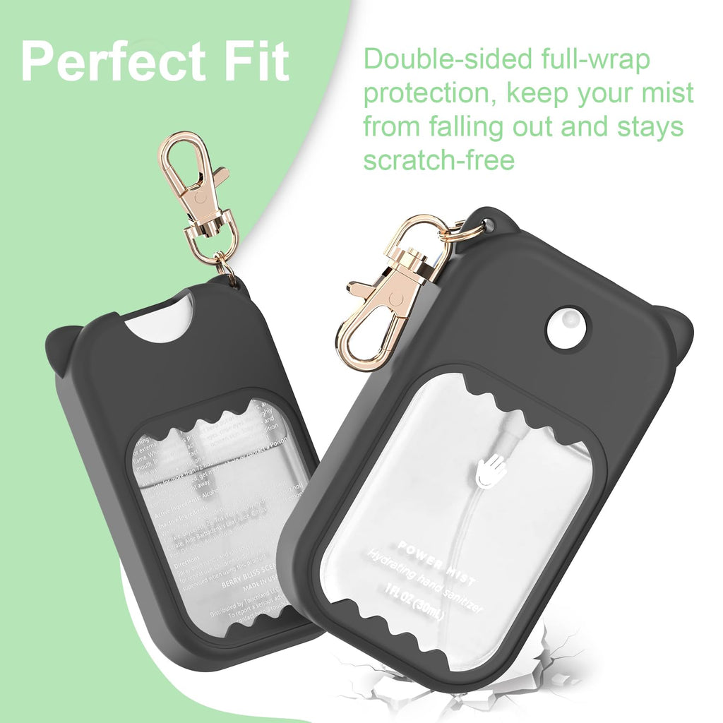 taessv Hand Sanitizer Case for Touchland – Silicone Case with 360° Swivel Keychain (Black)
