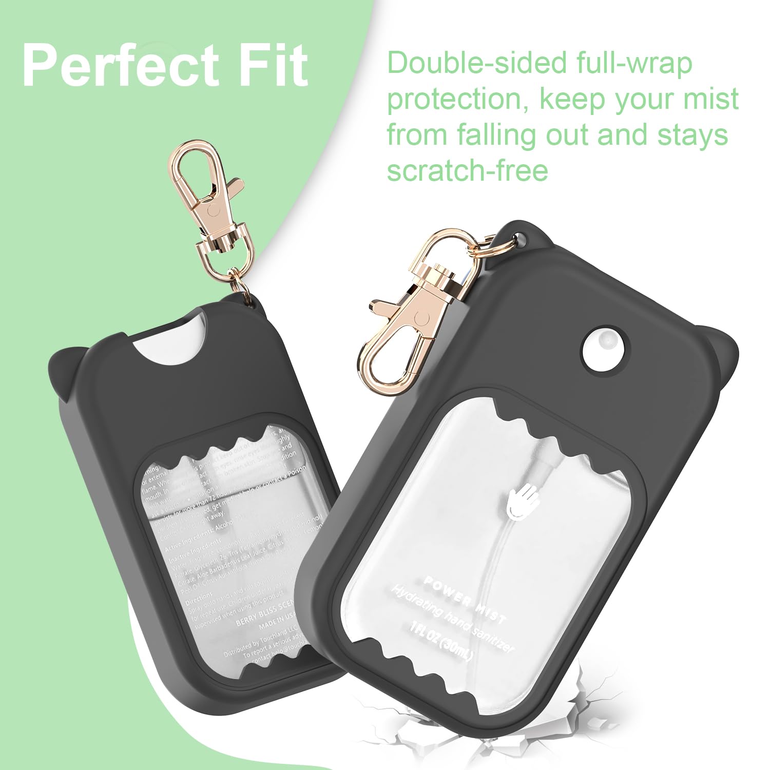 taessv Hand Sanitizer Case for Touchland – Silicone Case with 360° Swivel Keychain (Black)