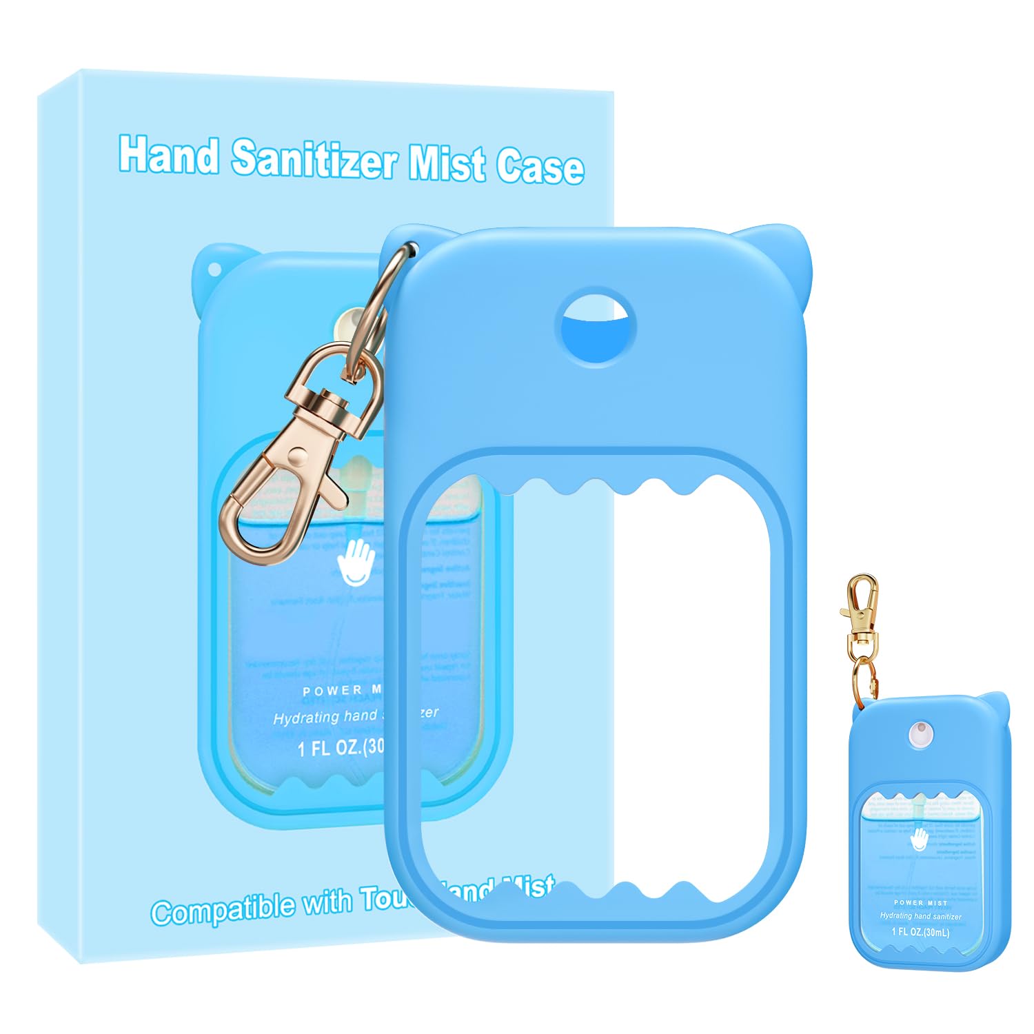 taessv Hand Sanitizer Case for Touchland – Silicone Keychain Holder for Power Mist, Gentle Mist, Glow Mist (Sky Blue)