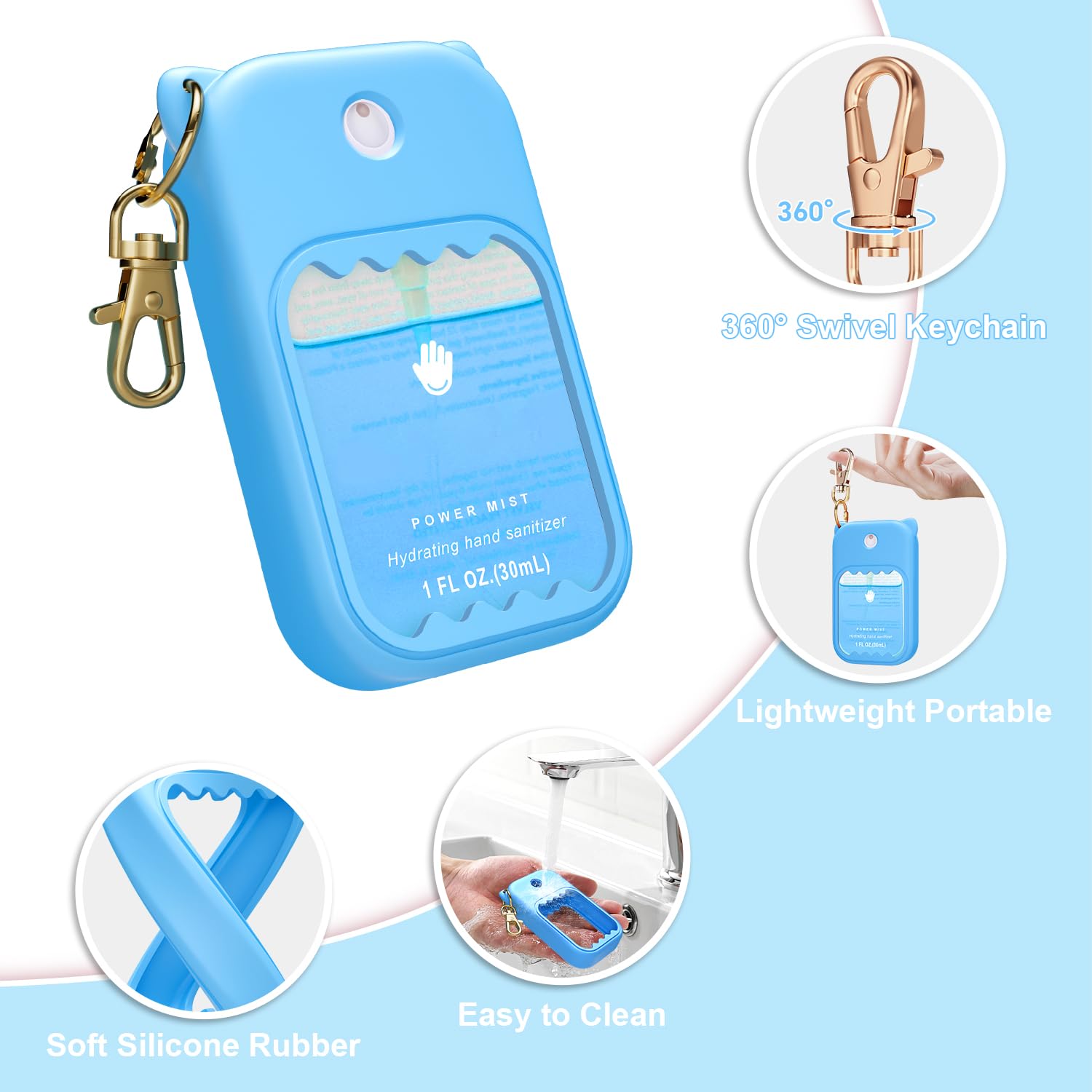taessv Hand Sanitizer Case for Touchland – Silicone Keychain Holder for Power Mist, Gentle Mist, Glow Mist (Sky Blue)