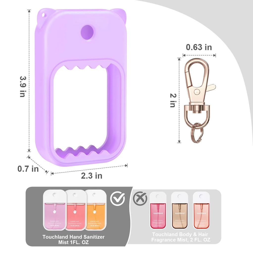 taessv 3Pcs Touchland Silicone Case & Keychain – Cute Holder for Power Mist, Gentle Mist, Glow Mist (Pink, Purple, Blue)