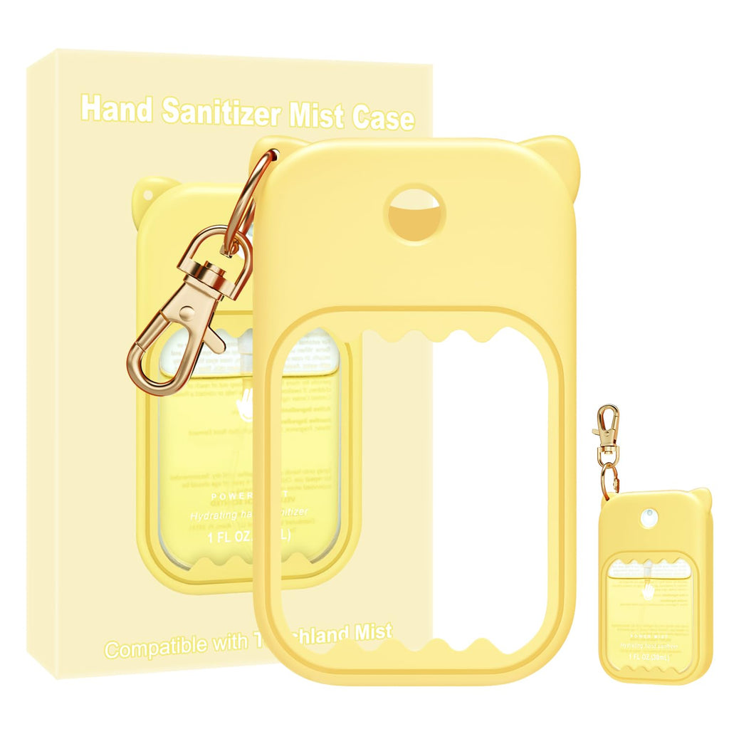 taessv Hand Sanitizer Case for Touchland – Silicone Keychain Holder for Power Mist, Gentle Mist & Glow Mist (Light Yellow)