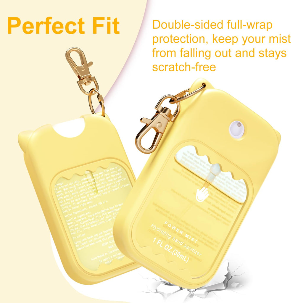 taessv Hand Sanitizer Case for Touchland – Silicone Keychain Holder for Power Mist, Gentle Mist & Glow Mist (Light Yellow)