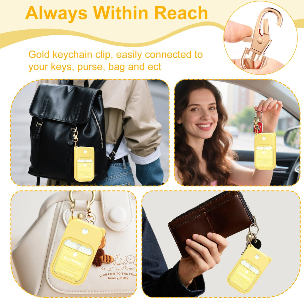 taessv Hand Sanitizer Case for Touchland – Silicone Keychain Holder for Power Mist, Gentle Mist & Glow Mist (Light Yellow)