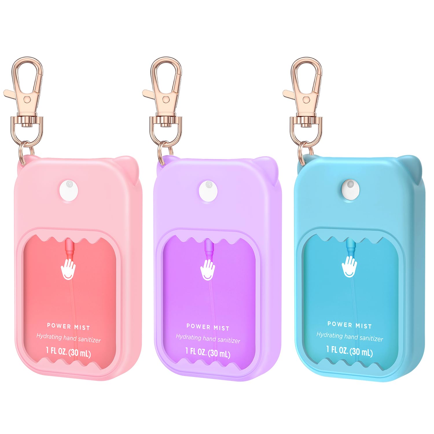 taessv 3Pcs Touchland Silicone Case & Keychain – Cute Holder for Power Mist, Gentle Mist, Glow Mist (Pink, Purple, Blue)