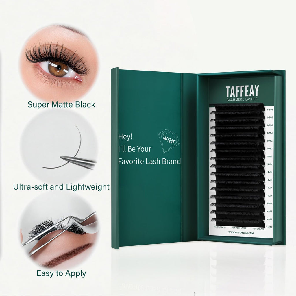 TAFFEAY Cashmere Classic & Volume Lash Extensions – 0.03-0.15 Thickness, 8-20mm, C/CC/D/B/J Curl, 16-Row Tray