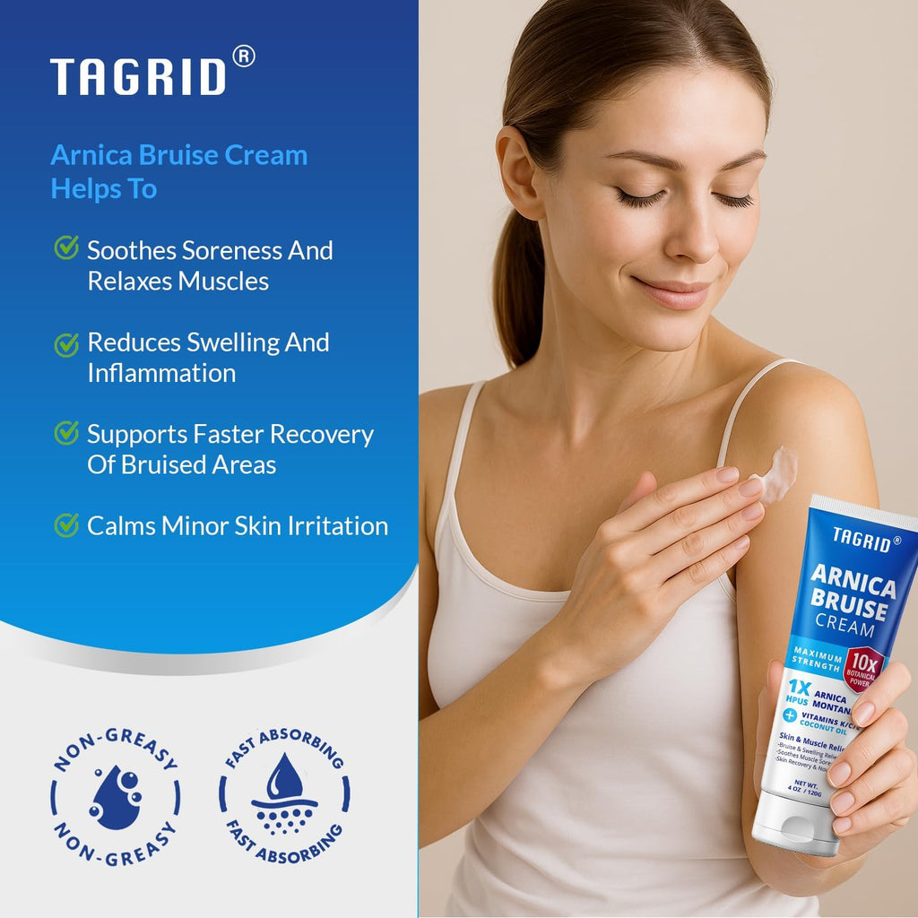 TAGRID Arnica Cream Extra Strength — Fast Bruise & Pain Relief with Vitamin K (4 oz)