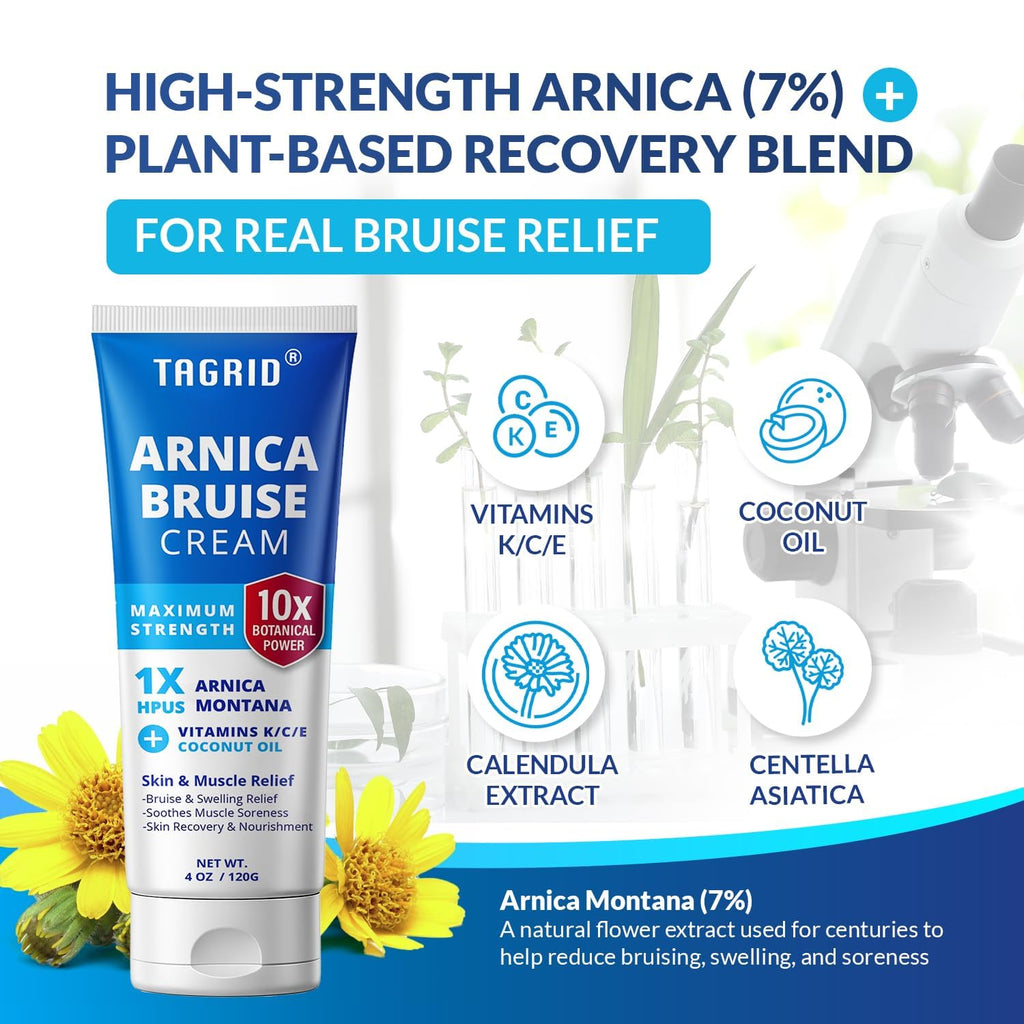 TAGRID Arnica Cream Extra Strength — Fast Bruise & Pain Relief with Vitamin K (4 oz)