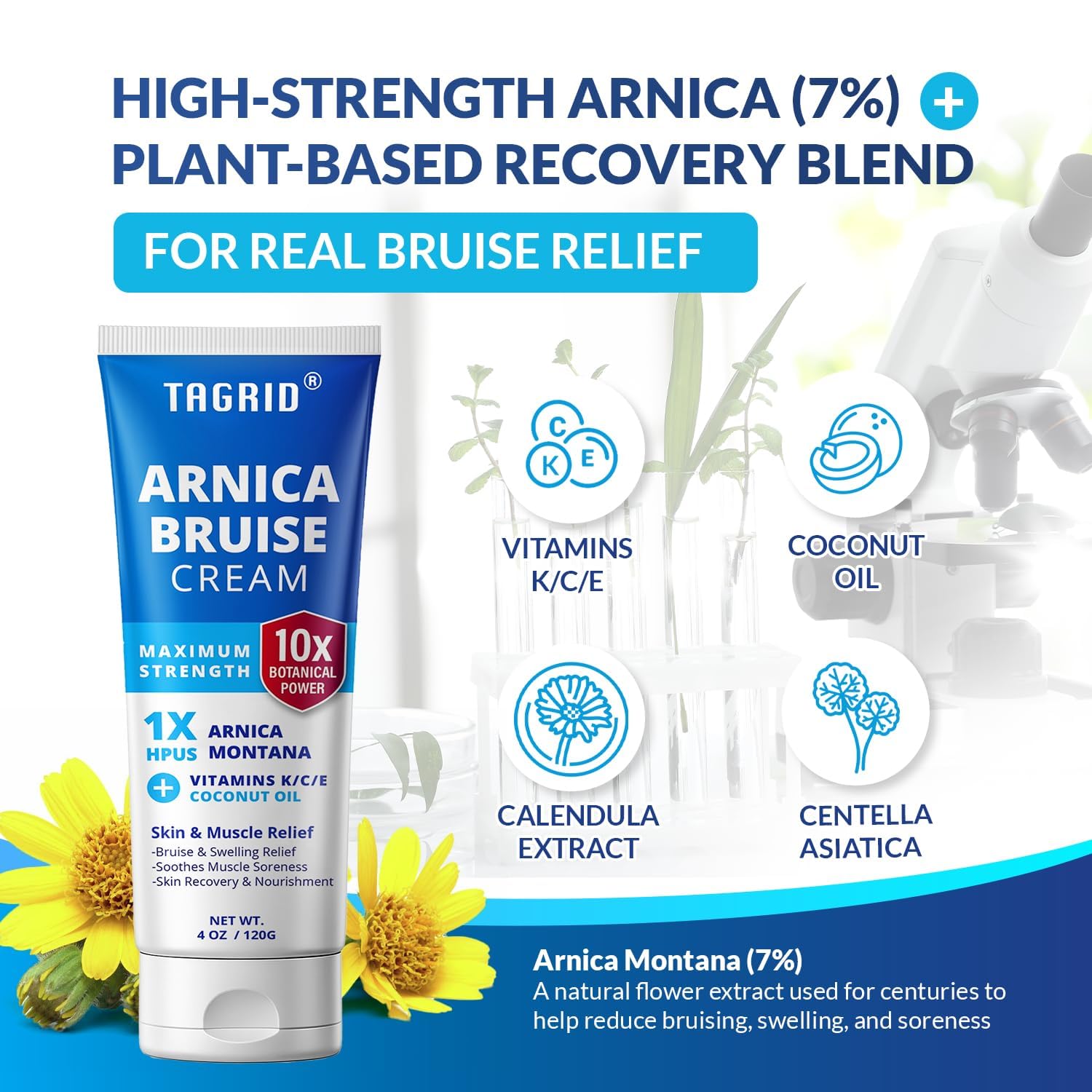 TAGRID Arnica Cream Extra Strength — Fast Bruise & Pain Relief with Vitamin K (4 oz)
