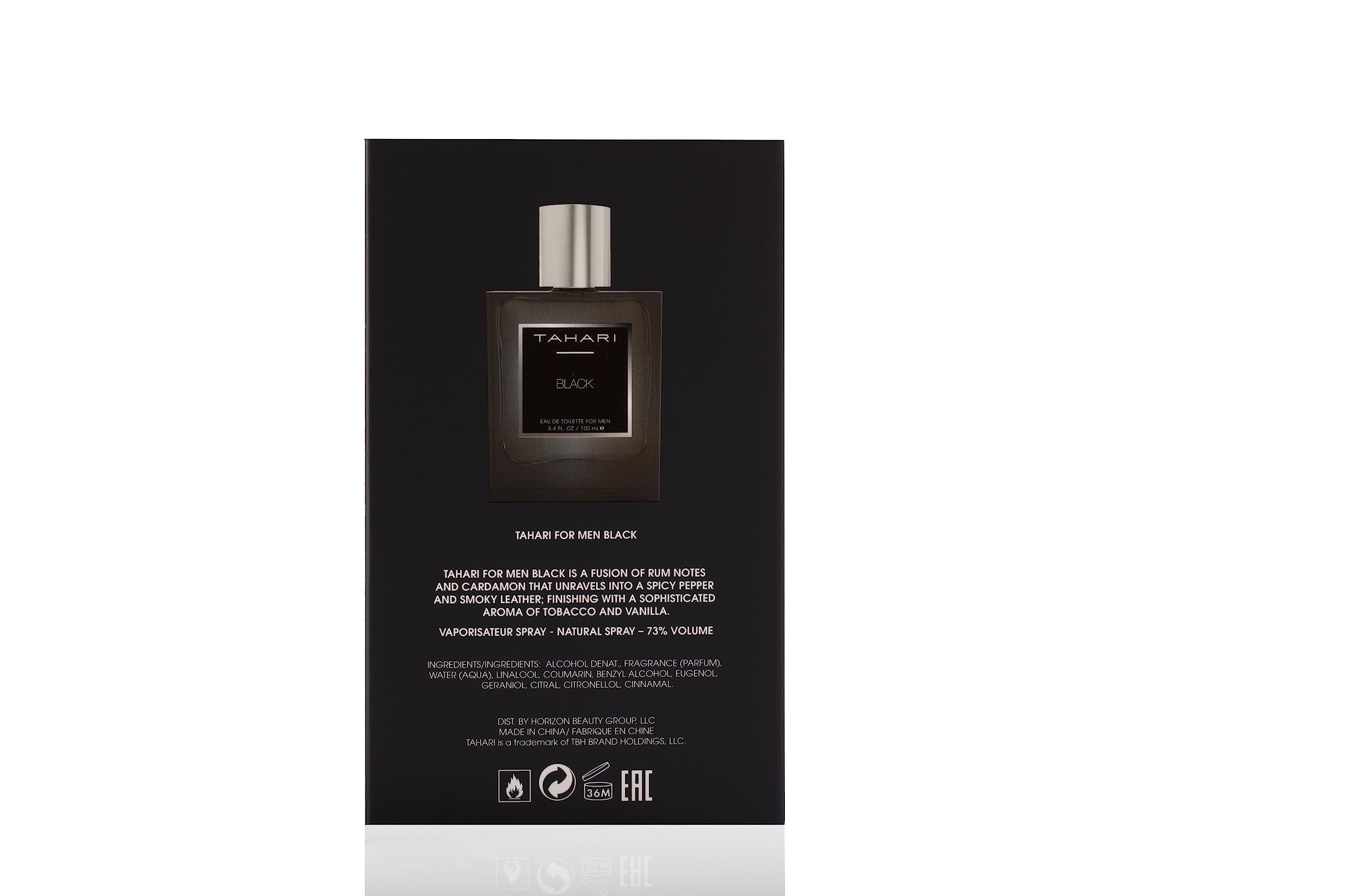 TAHARI Black Eau de Toilette for Men – Long-Lasting Rum, Leather & Tobacco Scent (3.4 fl oz)