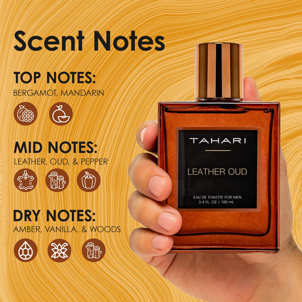 TAHARI Leather Oud Eau de Toilette for Men – 3.4 fl oz / 100 mL, Bergamot, Leather & Oud