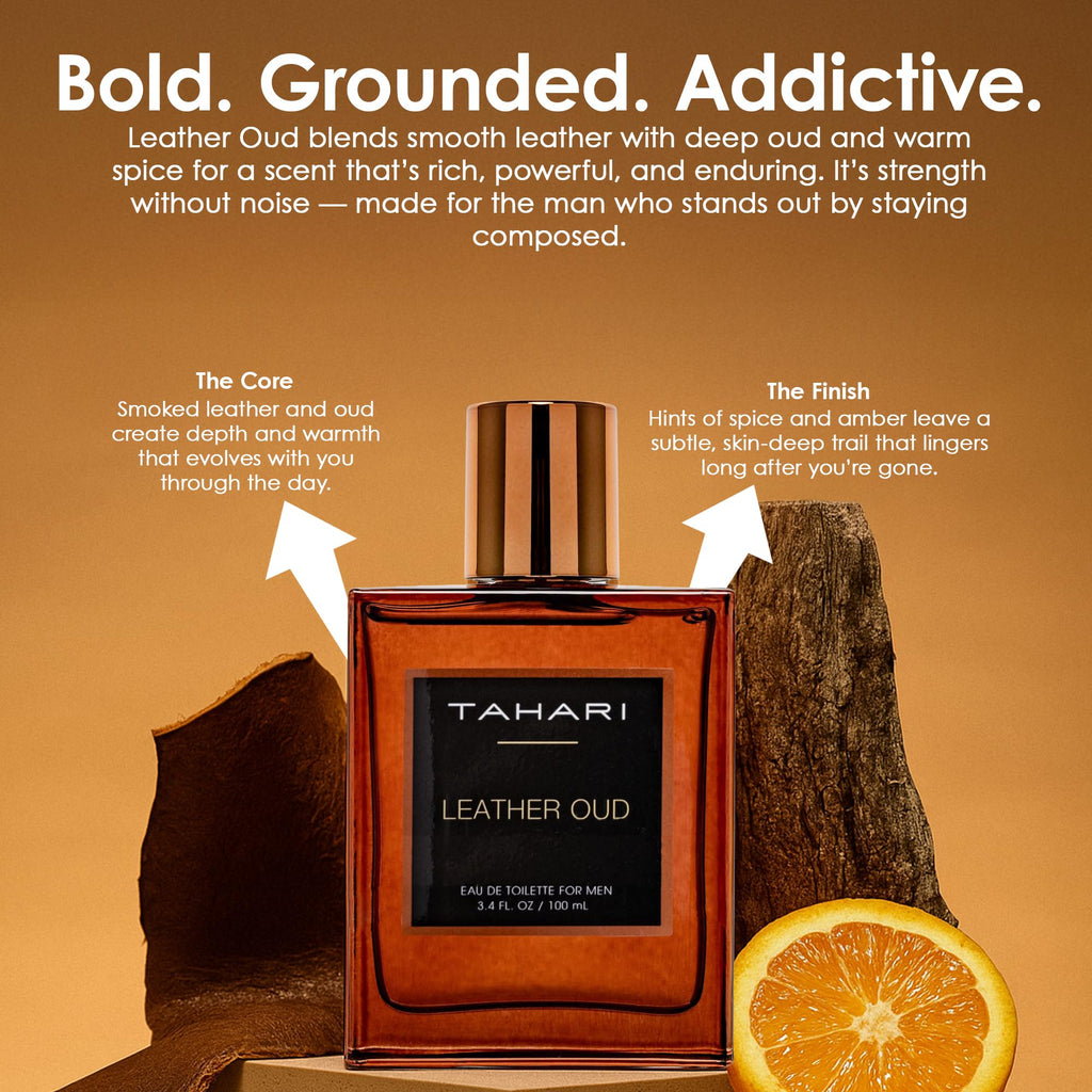 TAHARI Leather Oud Eau de Toilette for Men – 3.4 fl oz / 100 mL, Bergamot, Leather & Oud