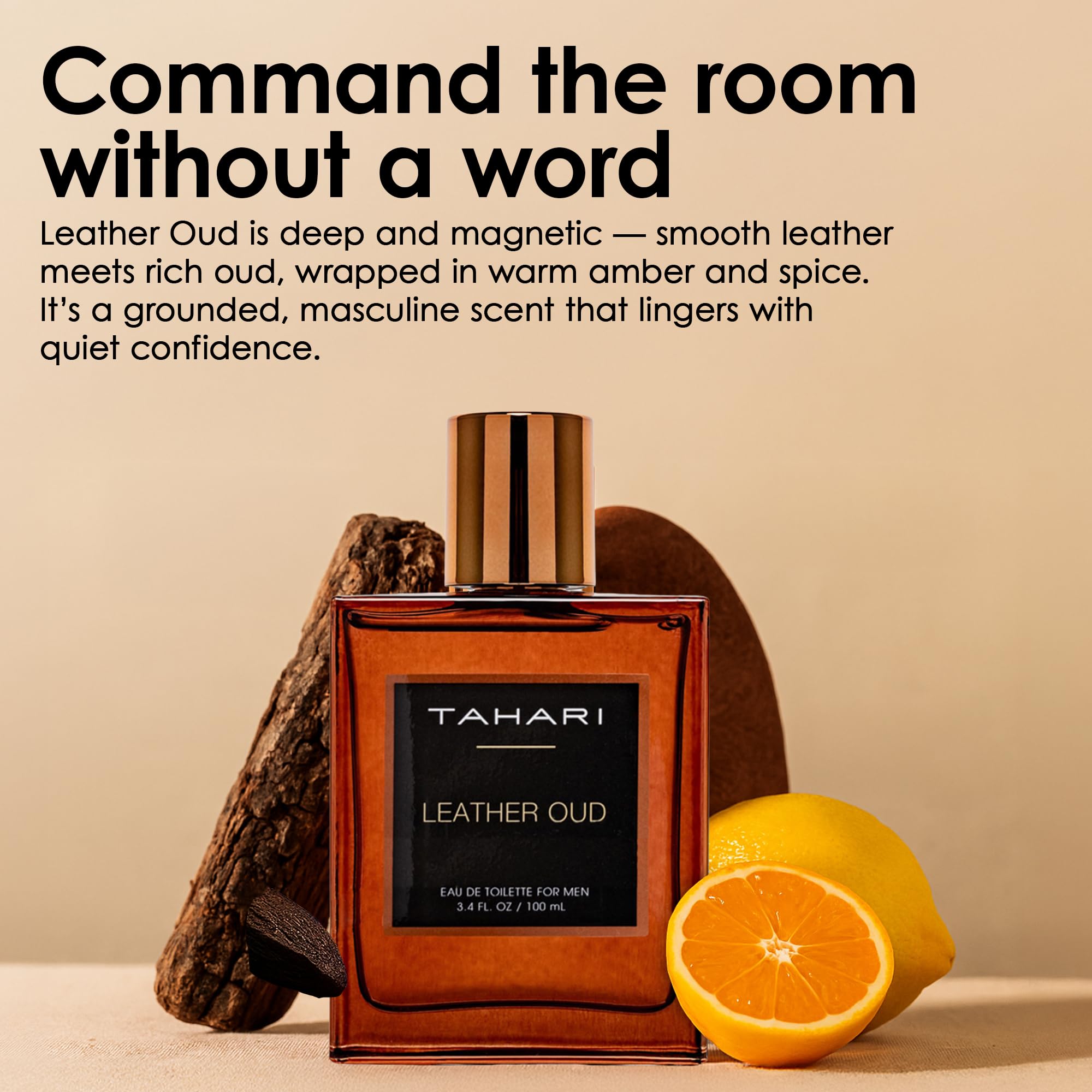 TAHARI Leather Oud Eau de Toilette for Men – 3.4 fl oz / 100 mL, Bergamot, Leather & Oud