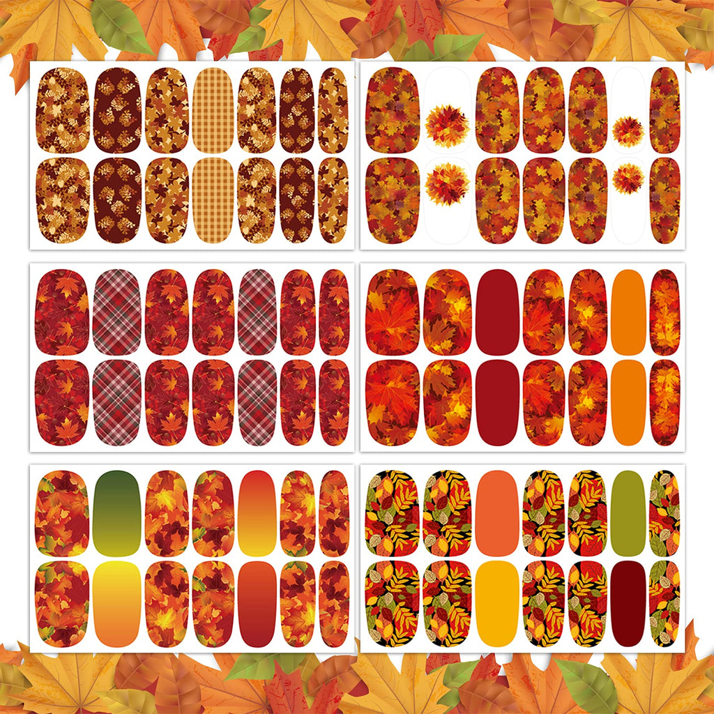 TailaiMei 12 Sheets Fall Nail Wraps – Self-Adhesive Autumn Nail Decals with Leaves & Plaid