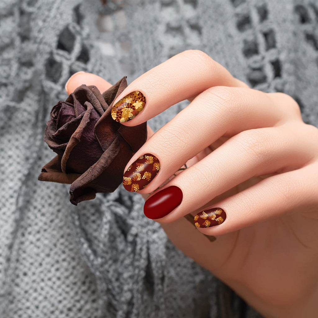 TailaiMei 12 Sheets Fall Nail Wraps – Self-Adhesive Autumn Nail Decals with Leaves & Plaid