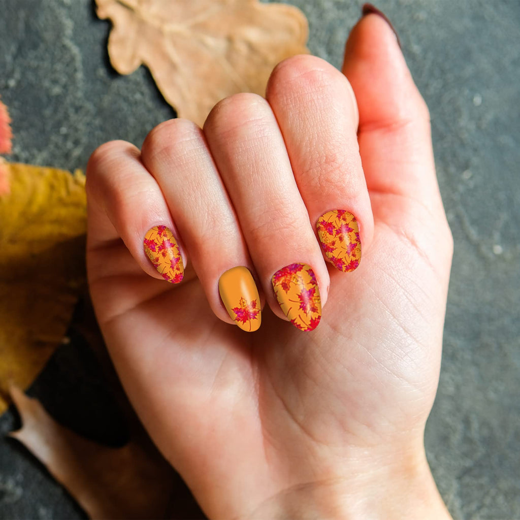 TailaiMei 12 Sheets Fall Nail Wraps – Self-Adhesive Autumn Nail Decals with Leaves & Plaid