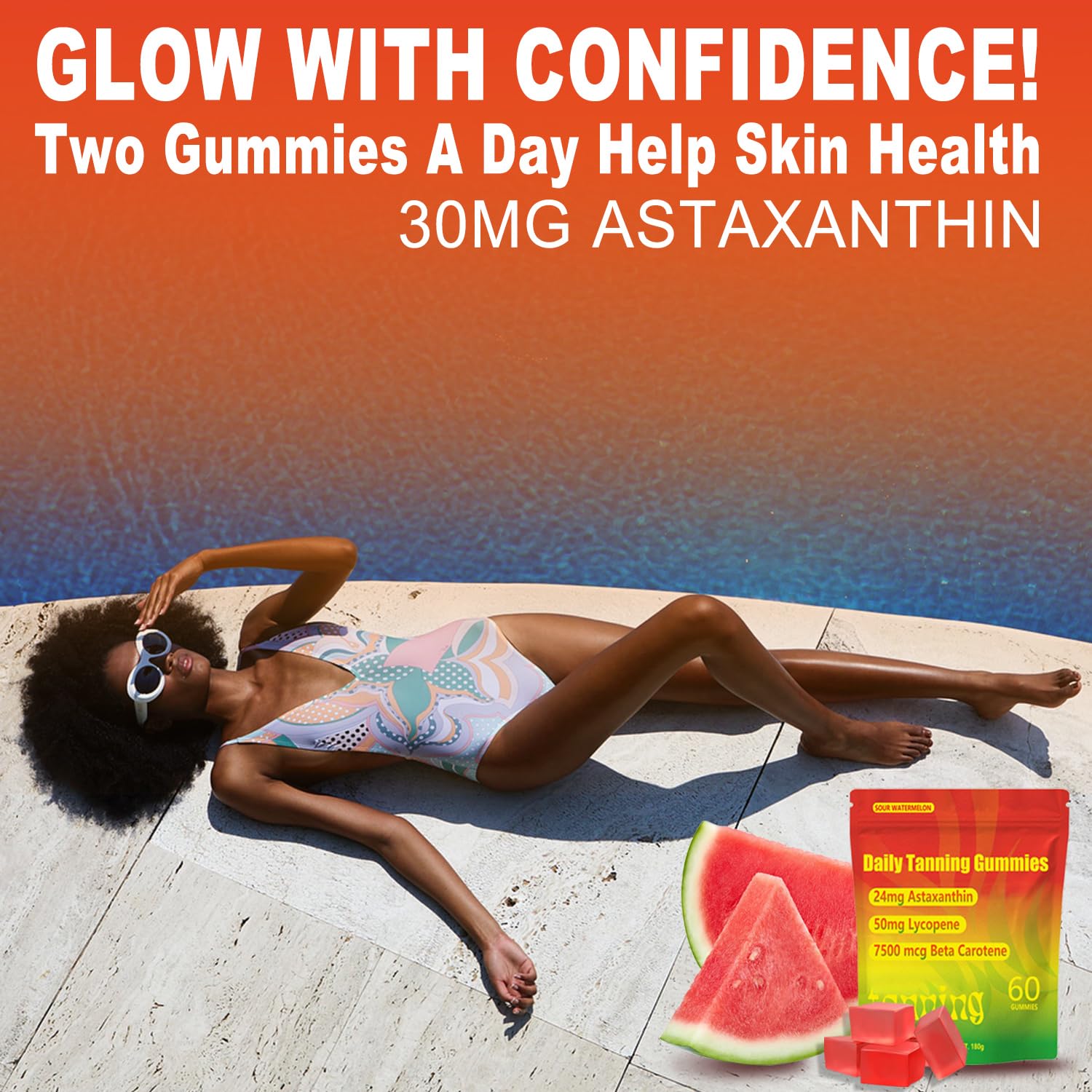 TailTrespass Tanning Gummies – Daily Astaxanthin, Lycopene & Beta Carotene for Glow (60 Count)