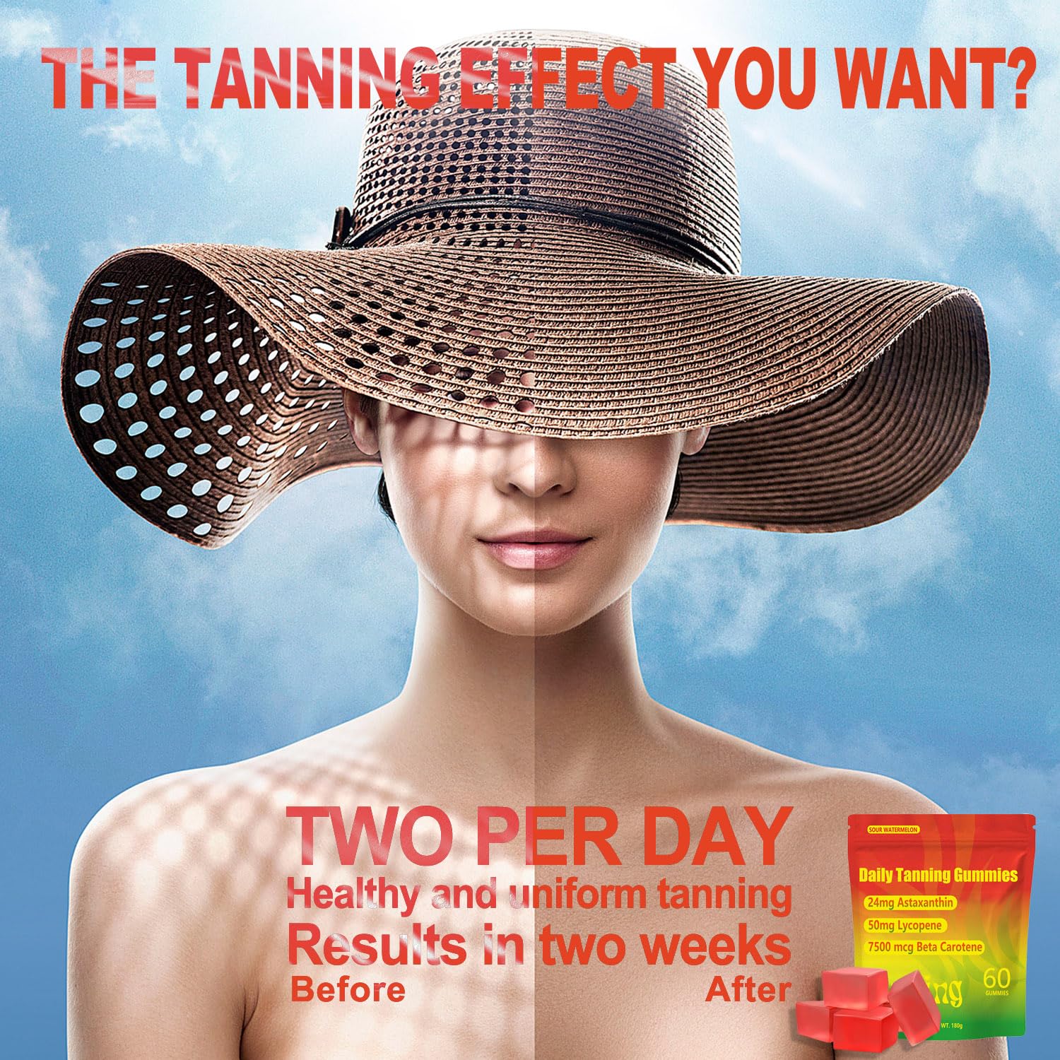 TailTrespass Tanning Gummies – Daily Astaxanthin, Lycopene & Beta Carotene for Glow (60 Count)