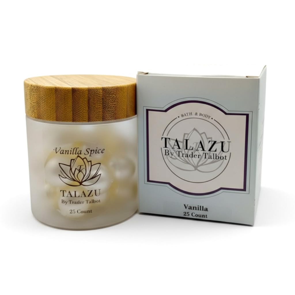 TALAZU Vanilla Spice Aromatherapy Bath Pearls with Coconut Oil – Moisturizing Bath Beads (25 Count)