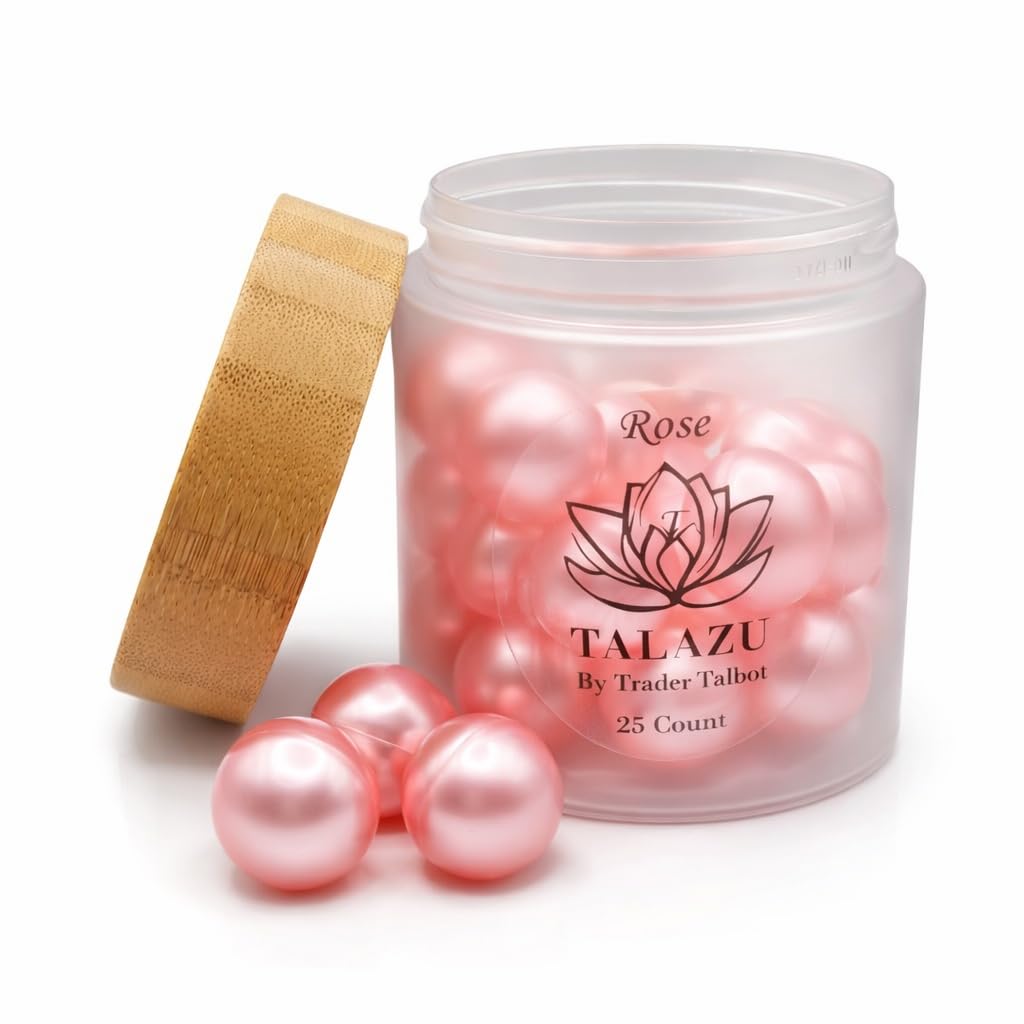 TALAZU Rose Aromatherapy Bath Beads – Moisturizing Coconut Oil Bath Pearls (25 Count)