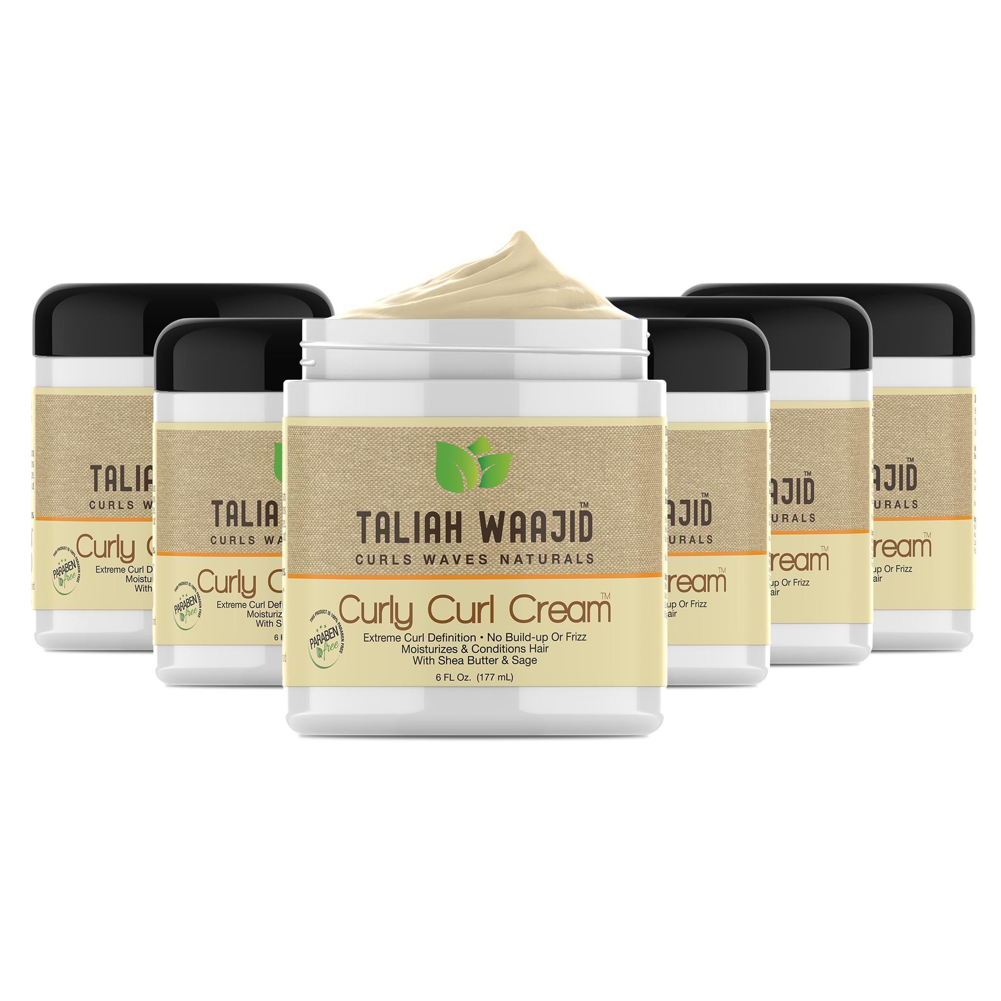 Taliah Waajid Black Earth Curls Waves Natural Curly Curl Cream – Extreme Curl Definition, Paraben Free, Shea Butter & Sage | 6oz (6-Pack)