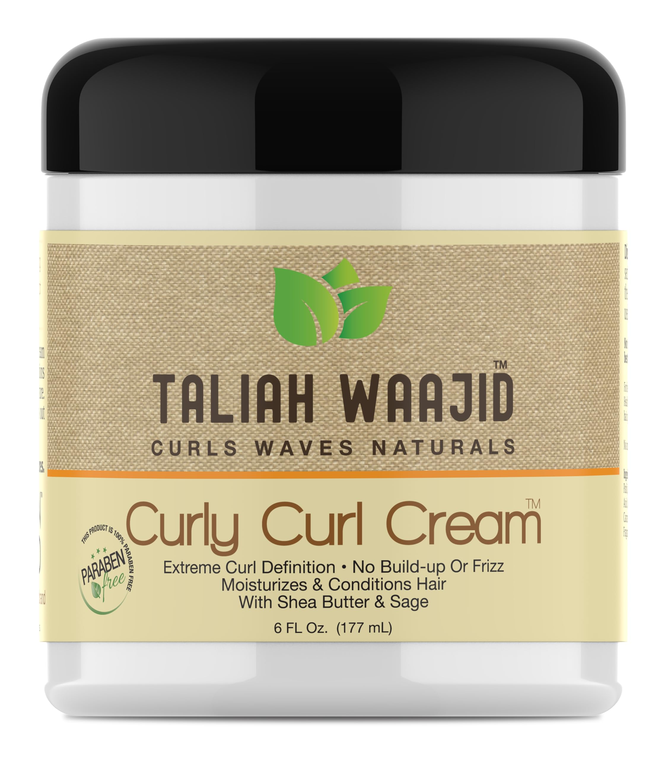 Taliah Waajid Black Earth Curls Waves Natural Curly Curl Cream – Extreme Curl Definition, Paraben Free, Shea Butter & Sage | 6oz (6-Pack)