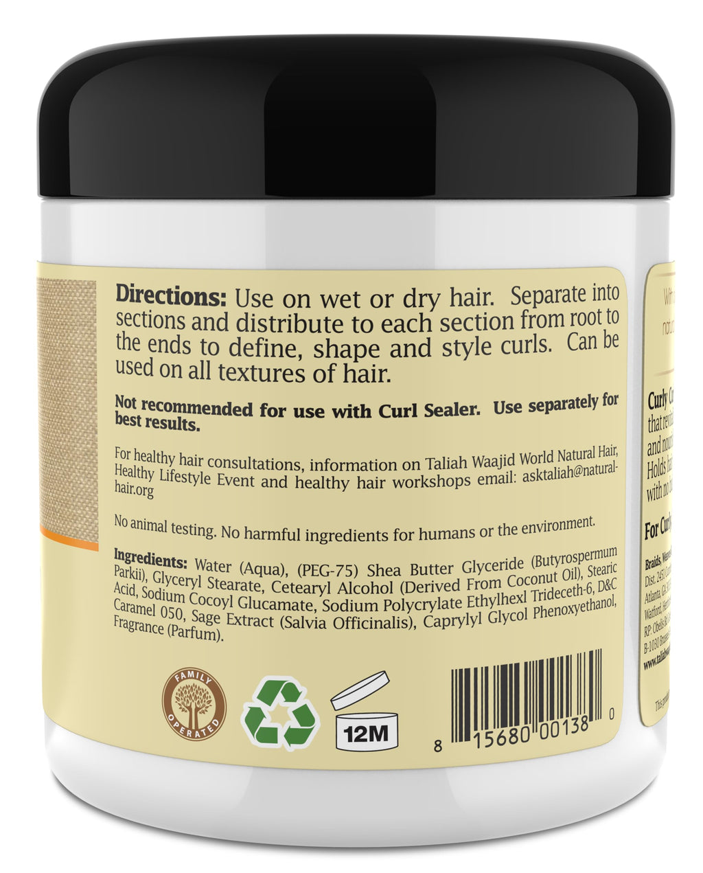 Taliah Waajid Black Earth Curls Waves Natural Curly Curl Cream – Extreme Curl Definition, Paraben Free, Shea Butter & Sage | 6oz (6-Pack)