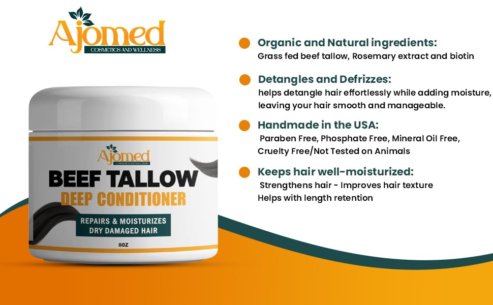 Tallow Deep Conditioner | Hair Treatment for Dry & Damaged Hair | Handmade Mask & Detangler