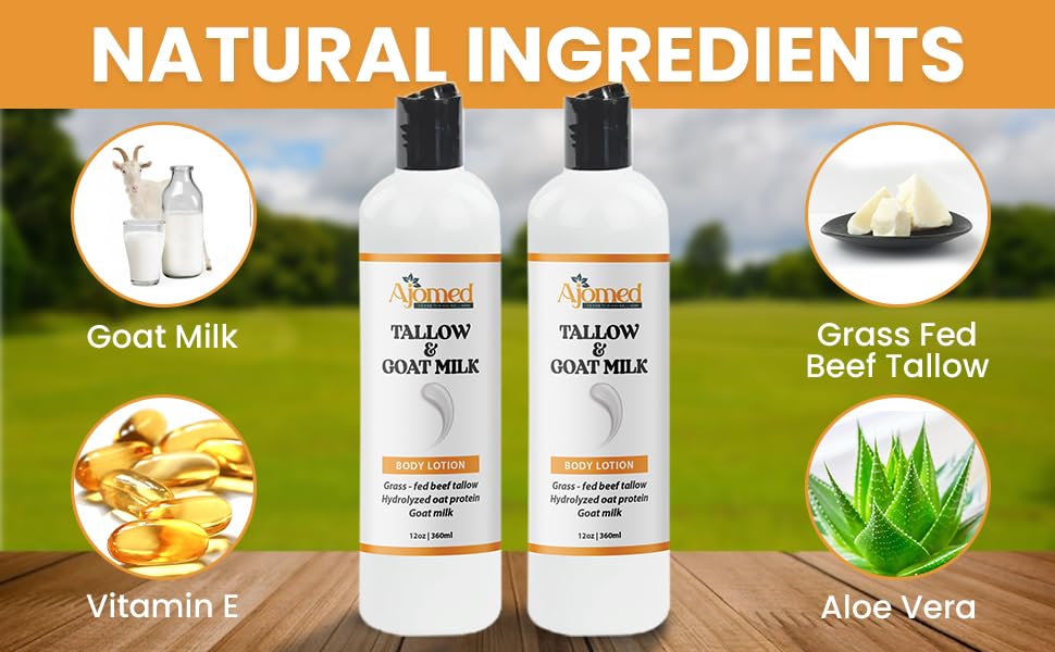 Tallow & Goat Milk Body Lotion for Sensitive Skin – Organic, Fragrance-Free (12 oz)
