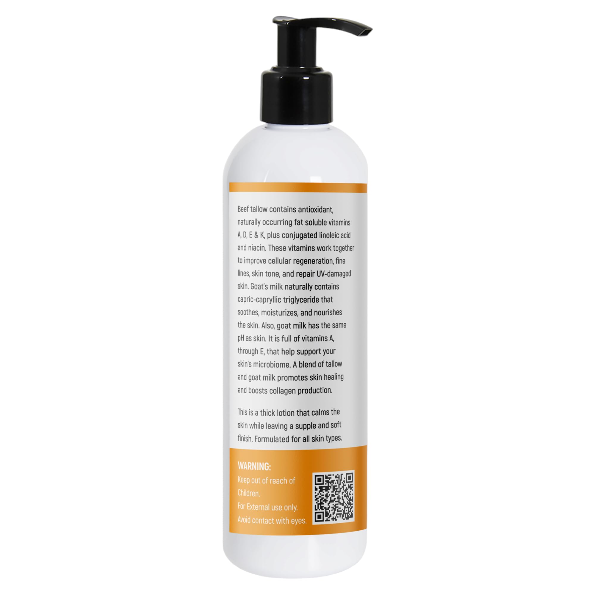 Tallow & Goat Milk Body Lotion for Sensitive Skin – Organic, Fragrance-Free (12 oz)