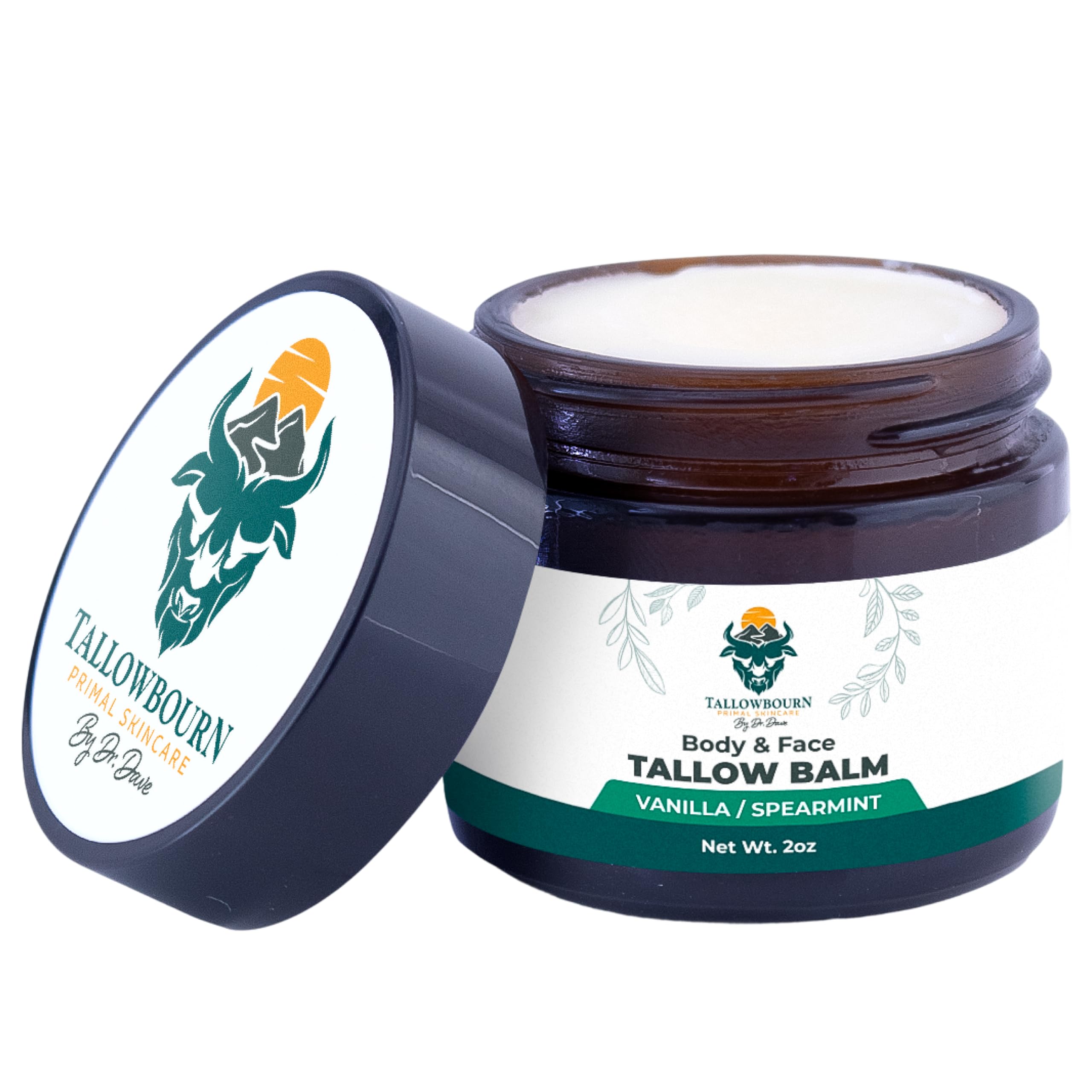 Tallowbourn Grass Fed Beef Tallow Balm – Face & Body, Vanilla & Spearmint, 2 oz