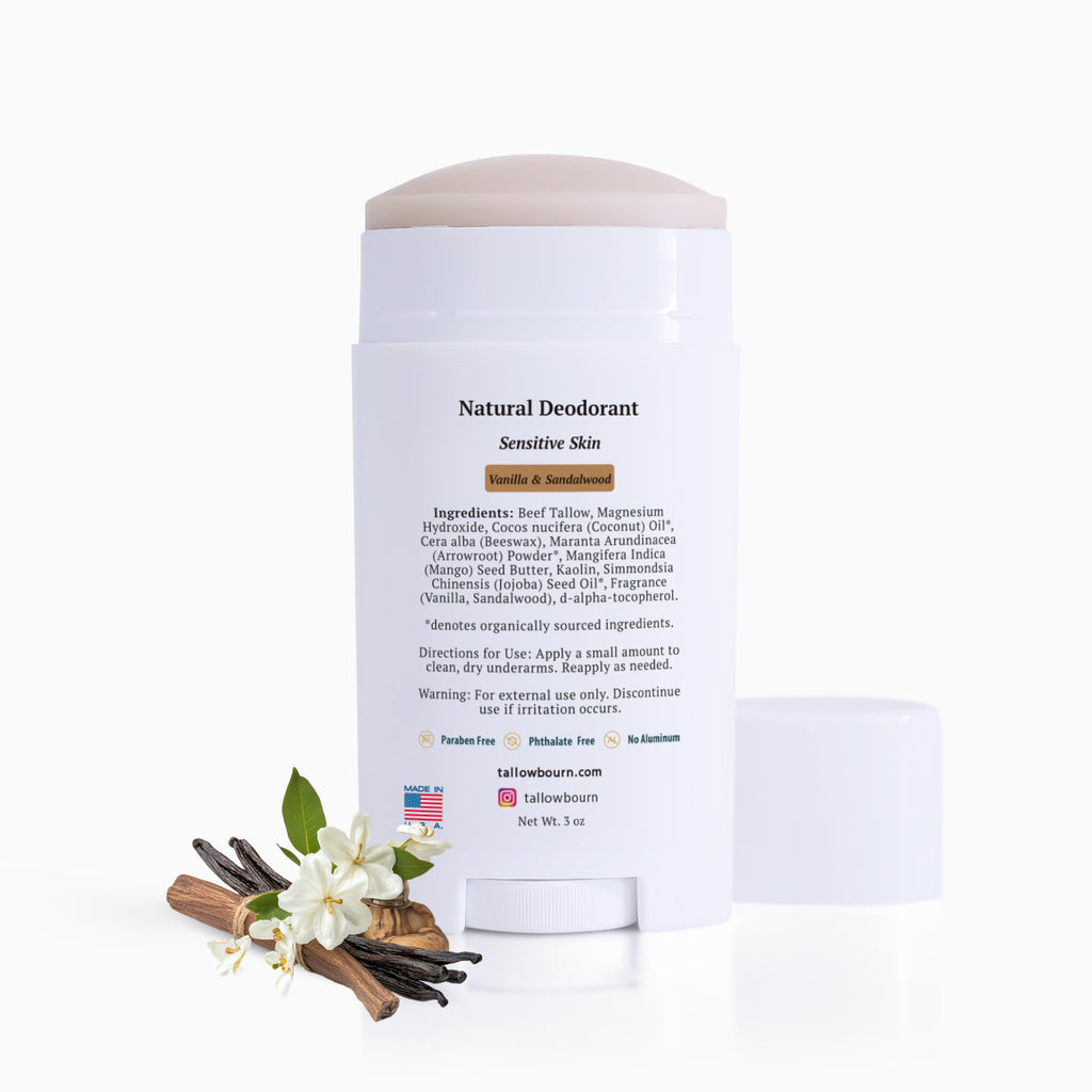 Tallowbourn Tallow Deodorant - Aluminum & Baking Soda-Free - Vanilla & Sandalwood - 3 oz