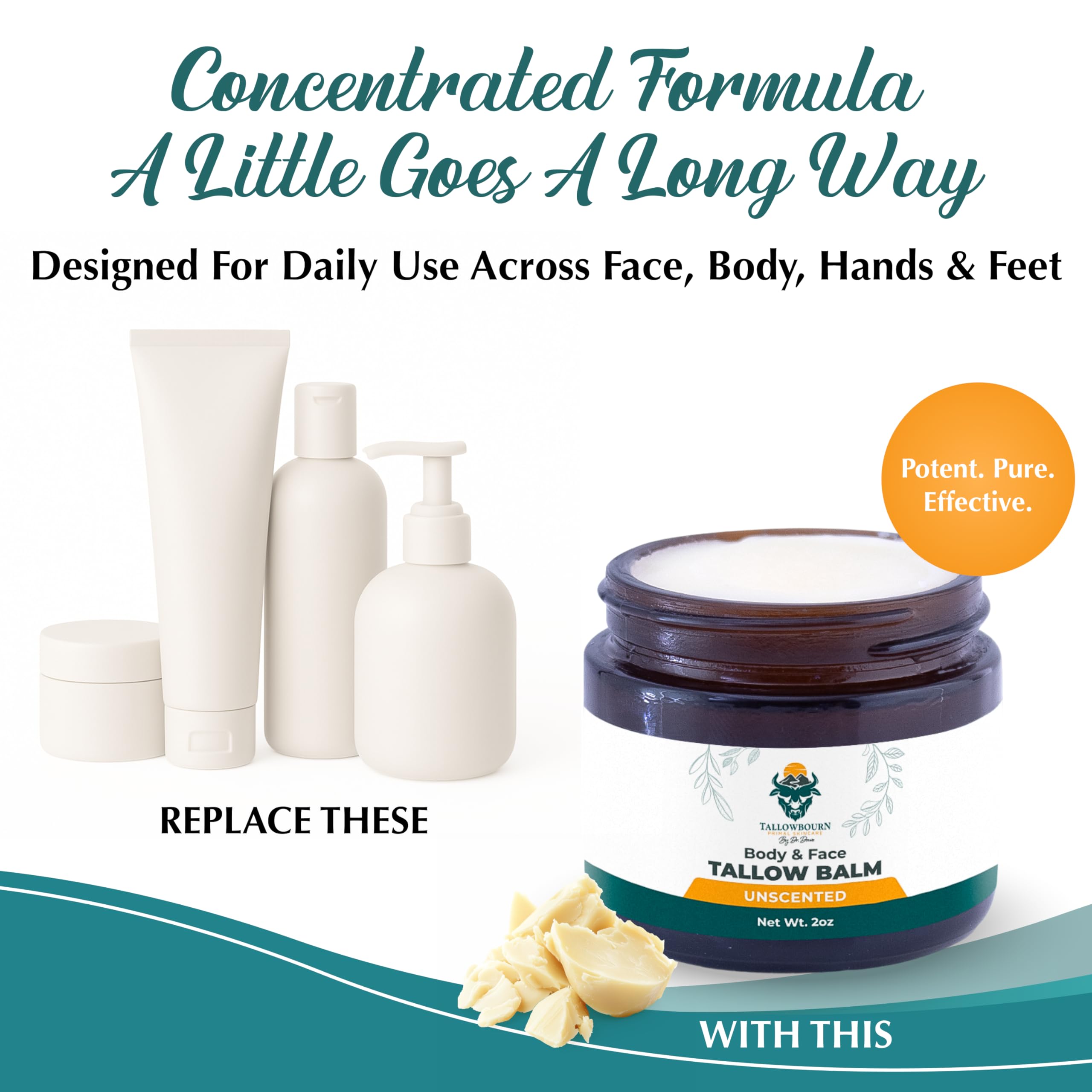 Tallowbourn Grass-Fed Beef Tallow Balm – Unscented Face & Body Moisturizer 2 oz