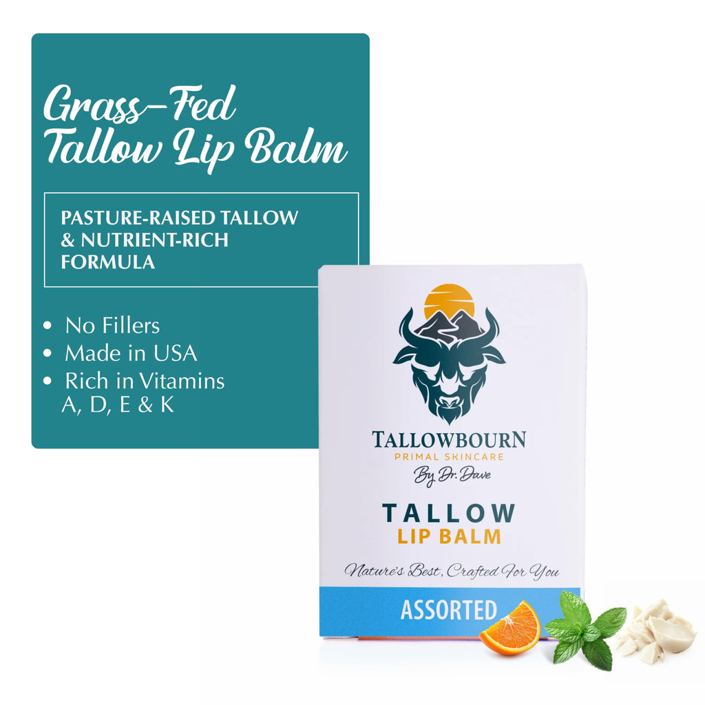 Tallowbourn Moisturizing Tallow Lip Balm 3-Pack – Grass-Fed Tallow + Organic Coconut Oil