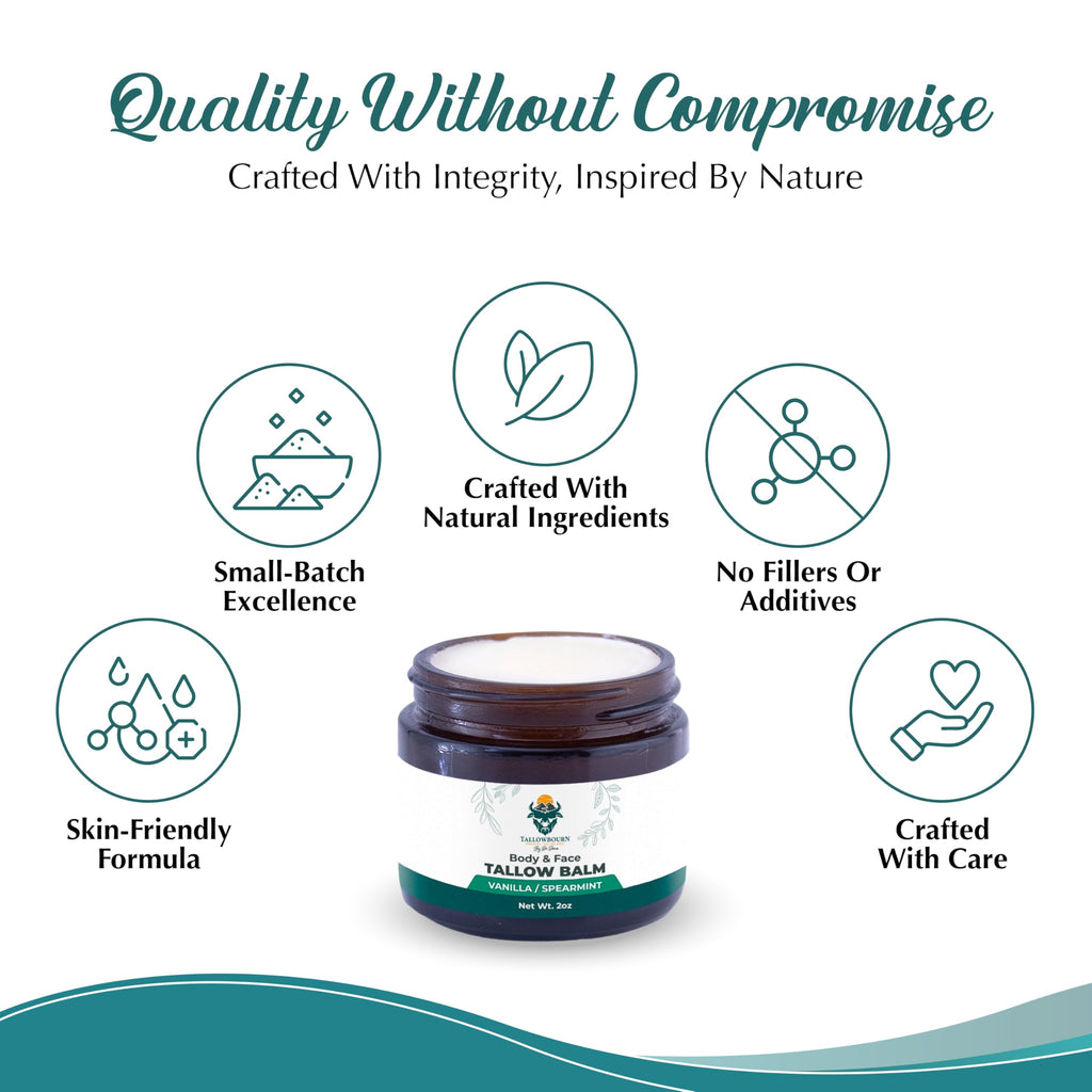 Tallowbourn Grass Fed Beef Tallow Balm – Face & Body, Vanilla & Spearmint, 2 oz