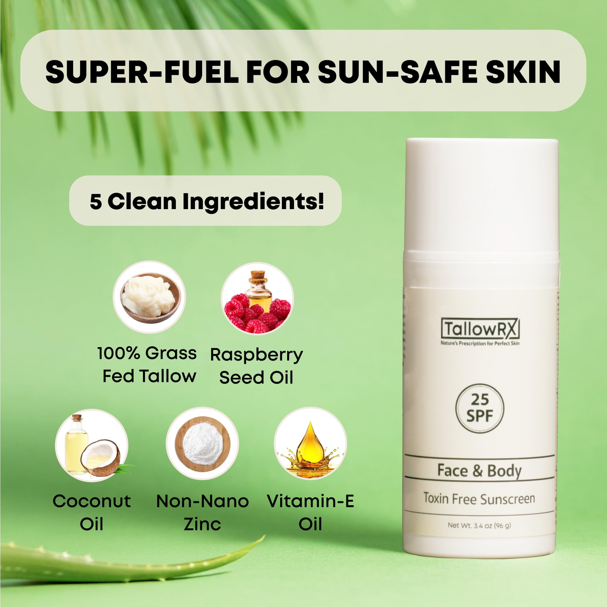 TALLOWRX SPF 25 Mineral Sunscreen – Reef-Safe, Non-Nano Zinc Oxide, Red Raspberry & Vitamin E | 3.4 oz