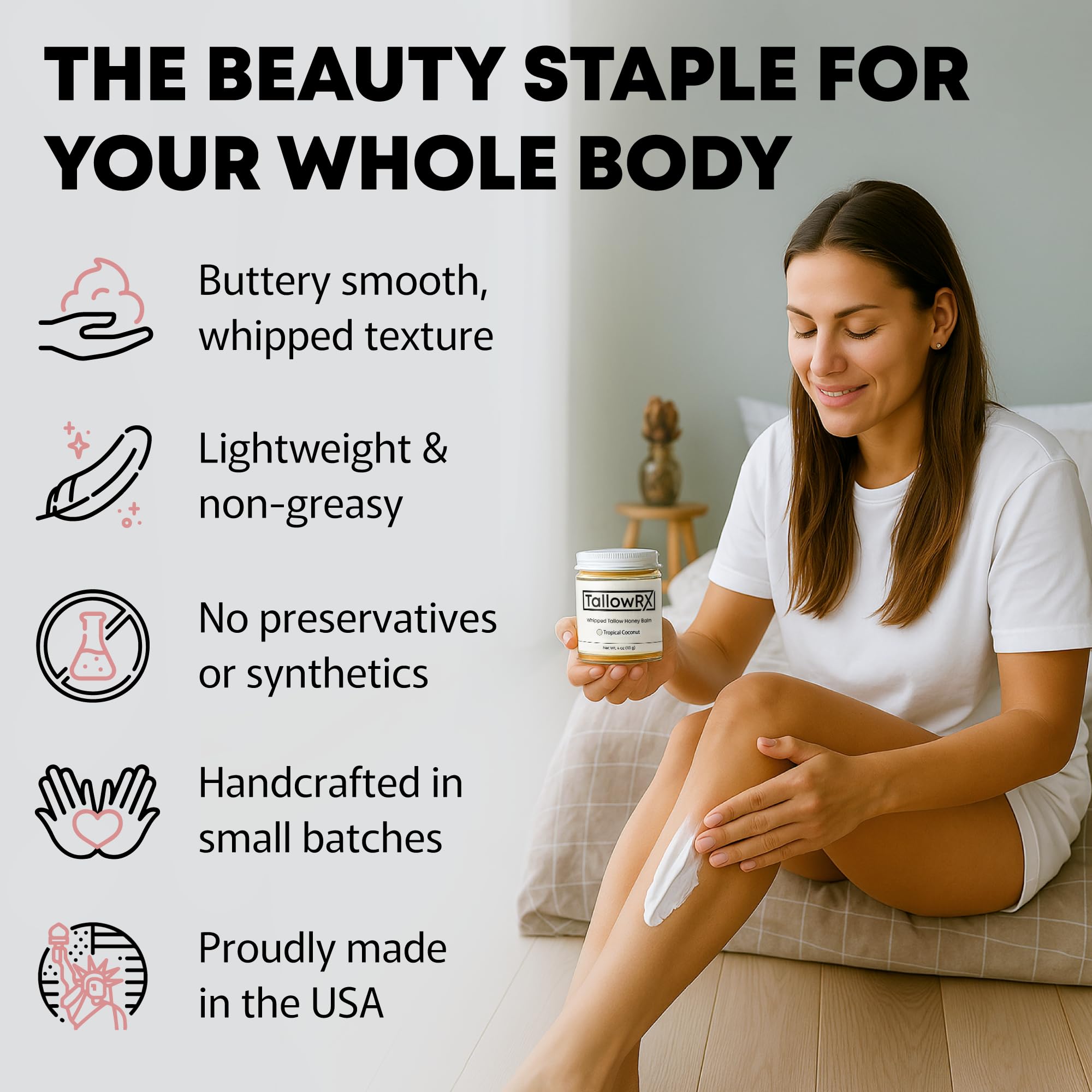 TALLOWRX 100% Grass-Fed Beef Tallow Balm – Whipped Honey Moisturizer with Manuka Honey, Jojoba & Calendula | Face & Body (4 oz, Vanilla Scent)